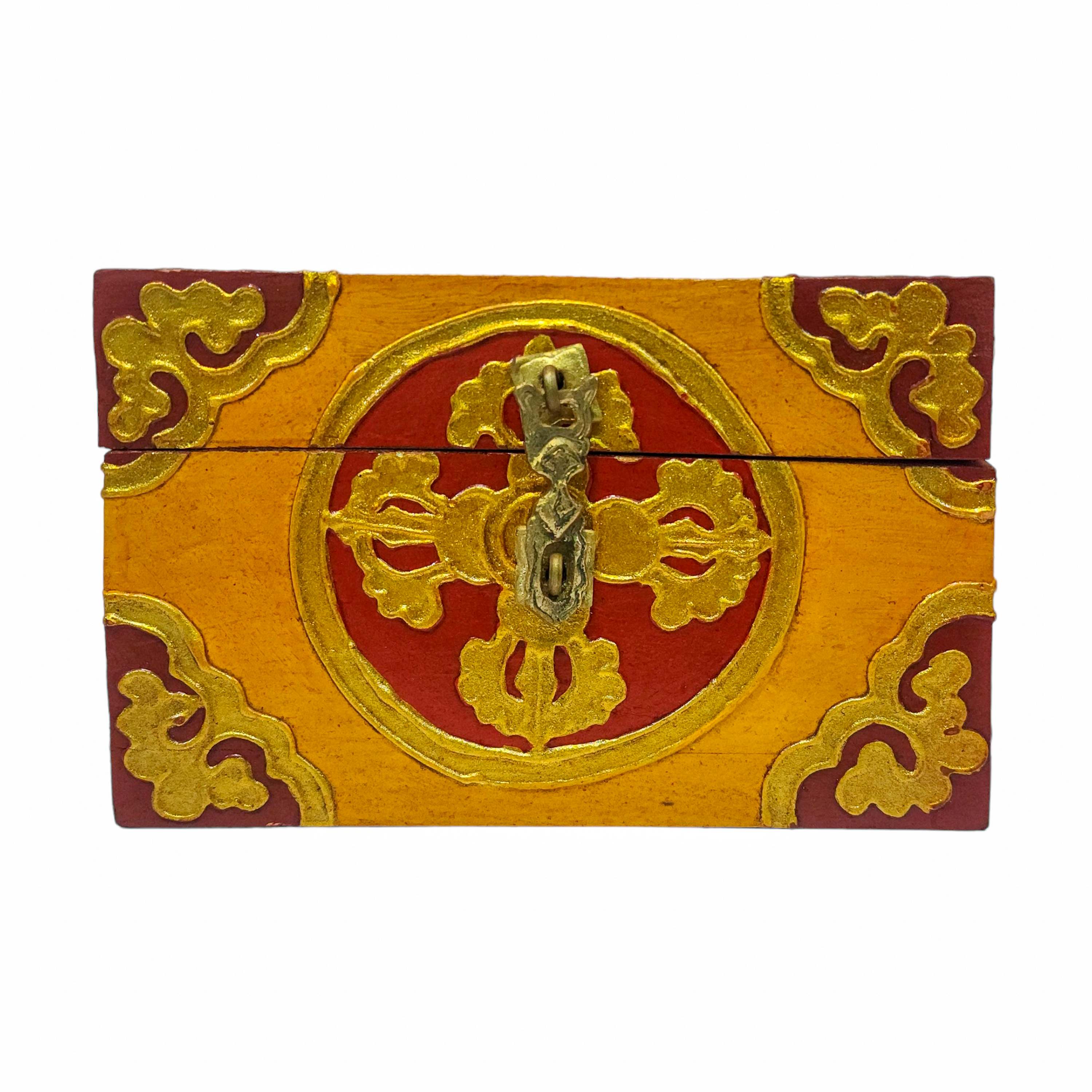 Tibetan Ritual Wooden Box, Traditional Color Painted