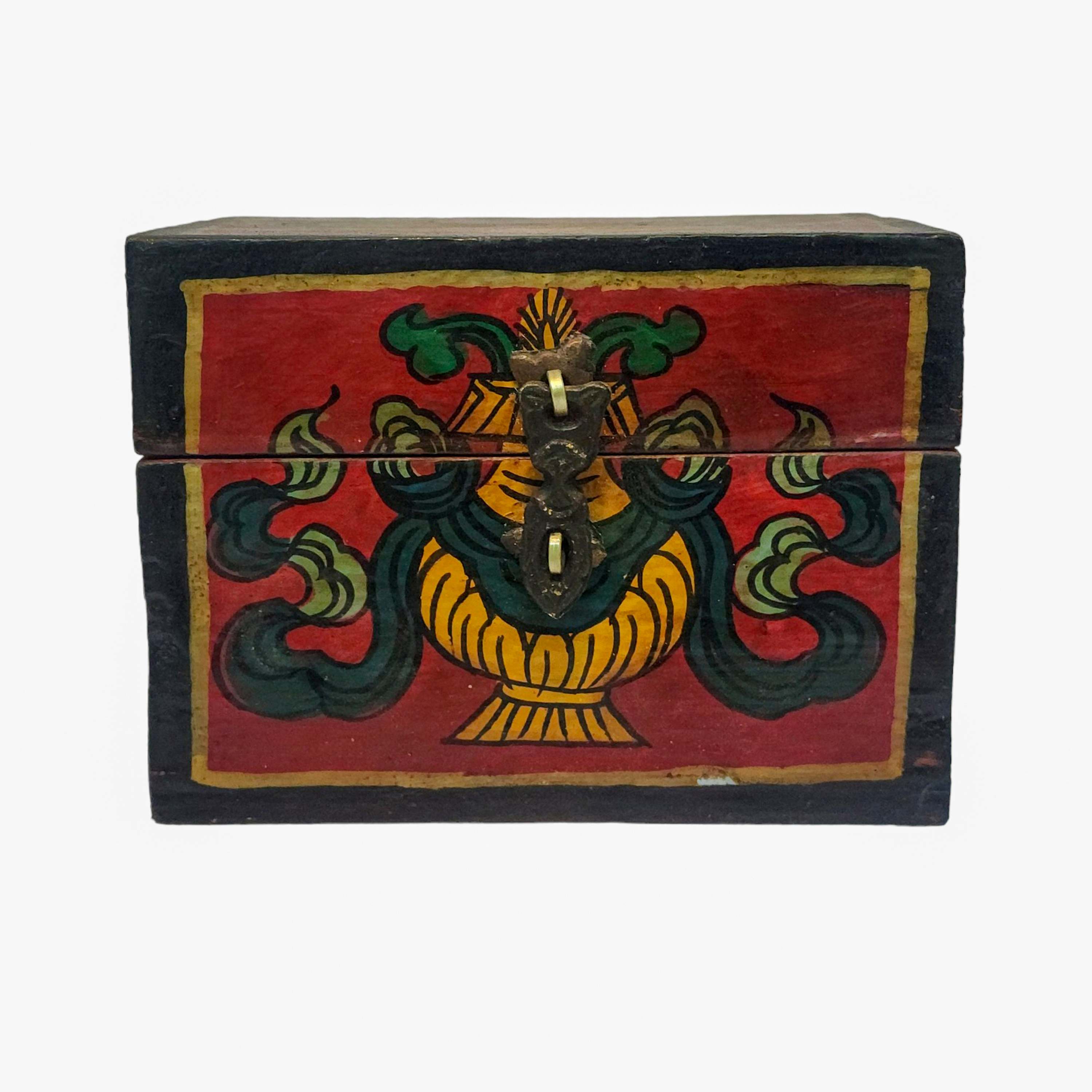 Tibetan Ritual Wooden Box, Traditional Color Painted