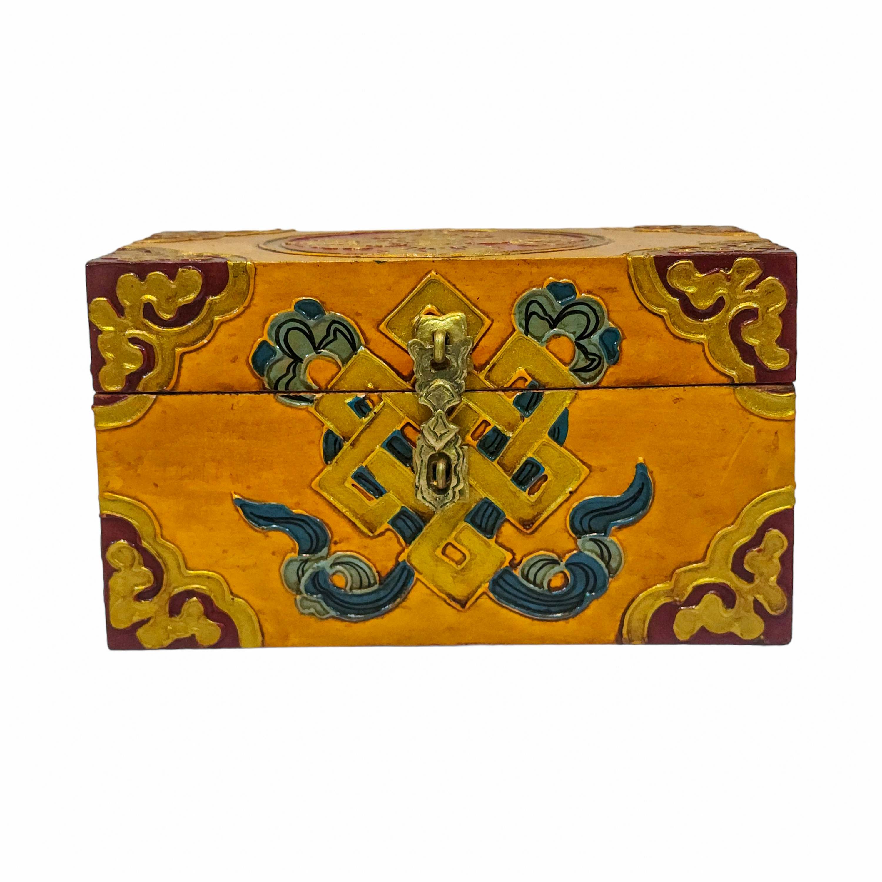 Tibetan Ritual Wooden Box, Traditional Color Painted