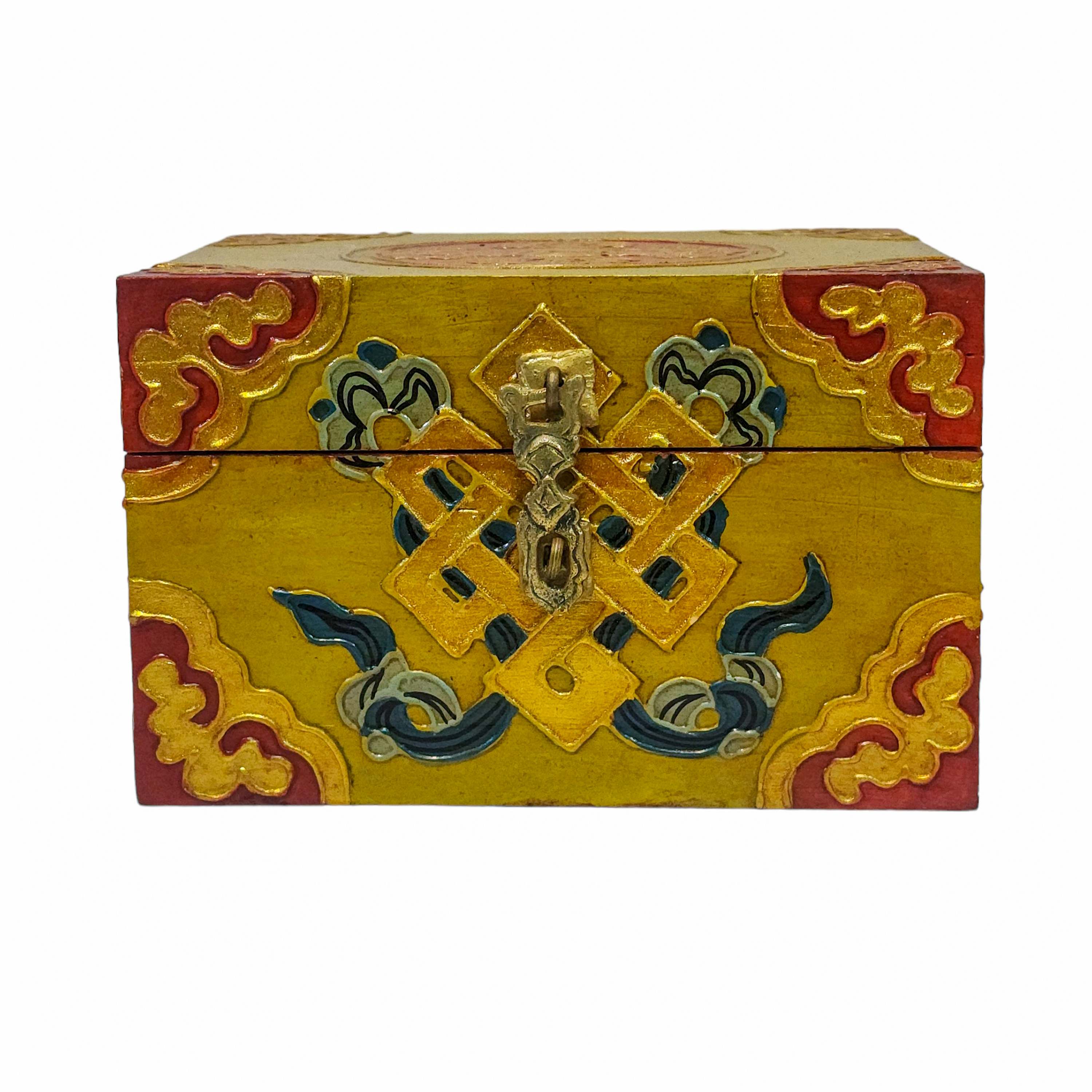 Tibetan Ritual Wooden Box, Traditional Color Painted, Wooden Tibetan Box