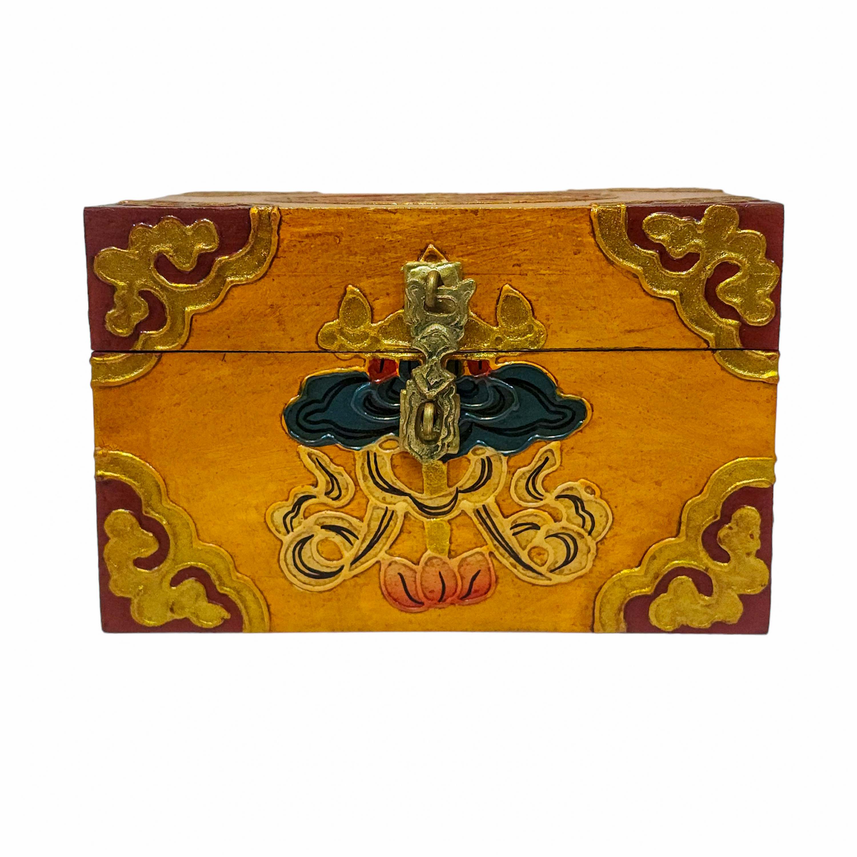 Tibetan Ritual Wooden Box, Traditional Color Painted, Wooden Tibetan Box