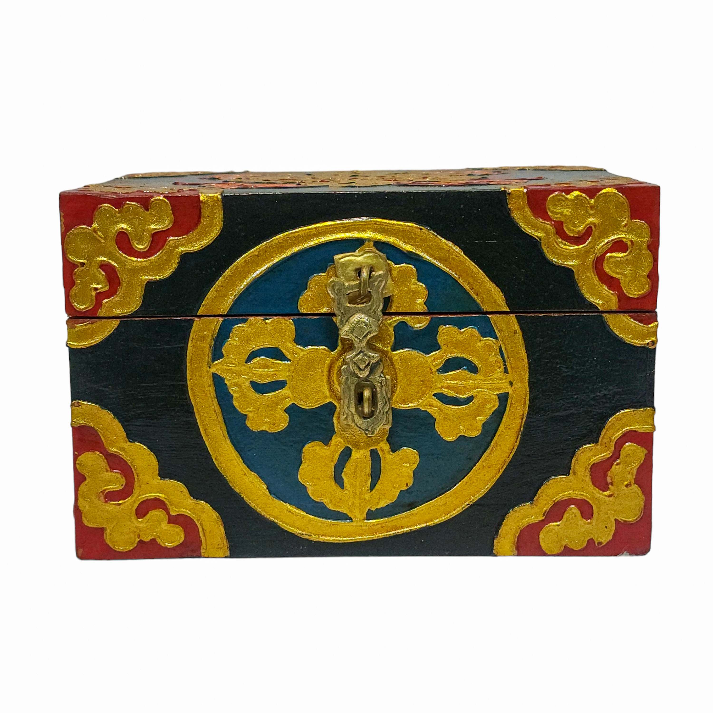 Tibetan Ritual Wooden Box, Traditional Color Painted, Wooden Tibetan Box