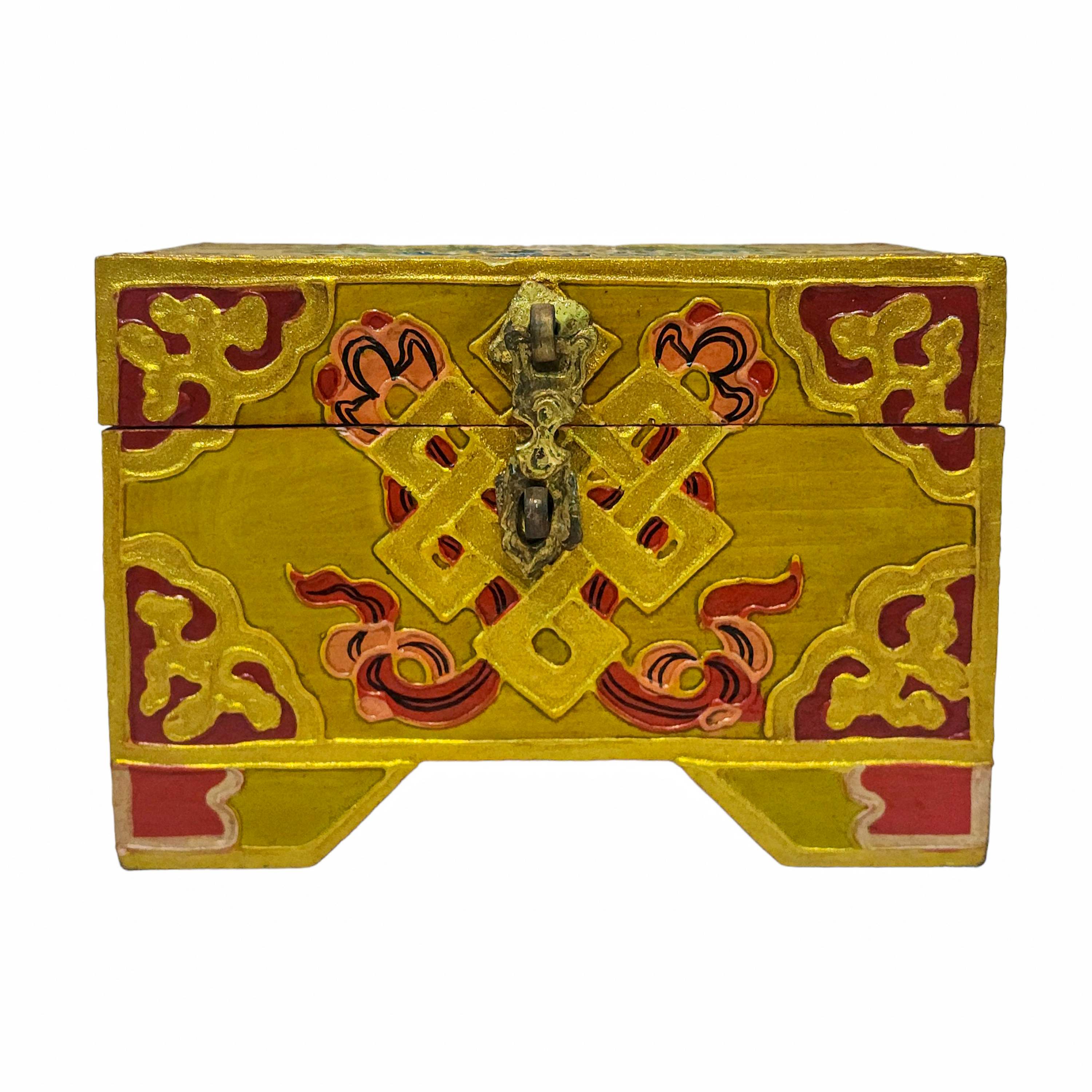 Tibetan Ritual Wooden Box, Traditional Color Painted, Wooden Tibetan Box