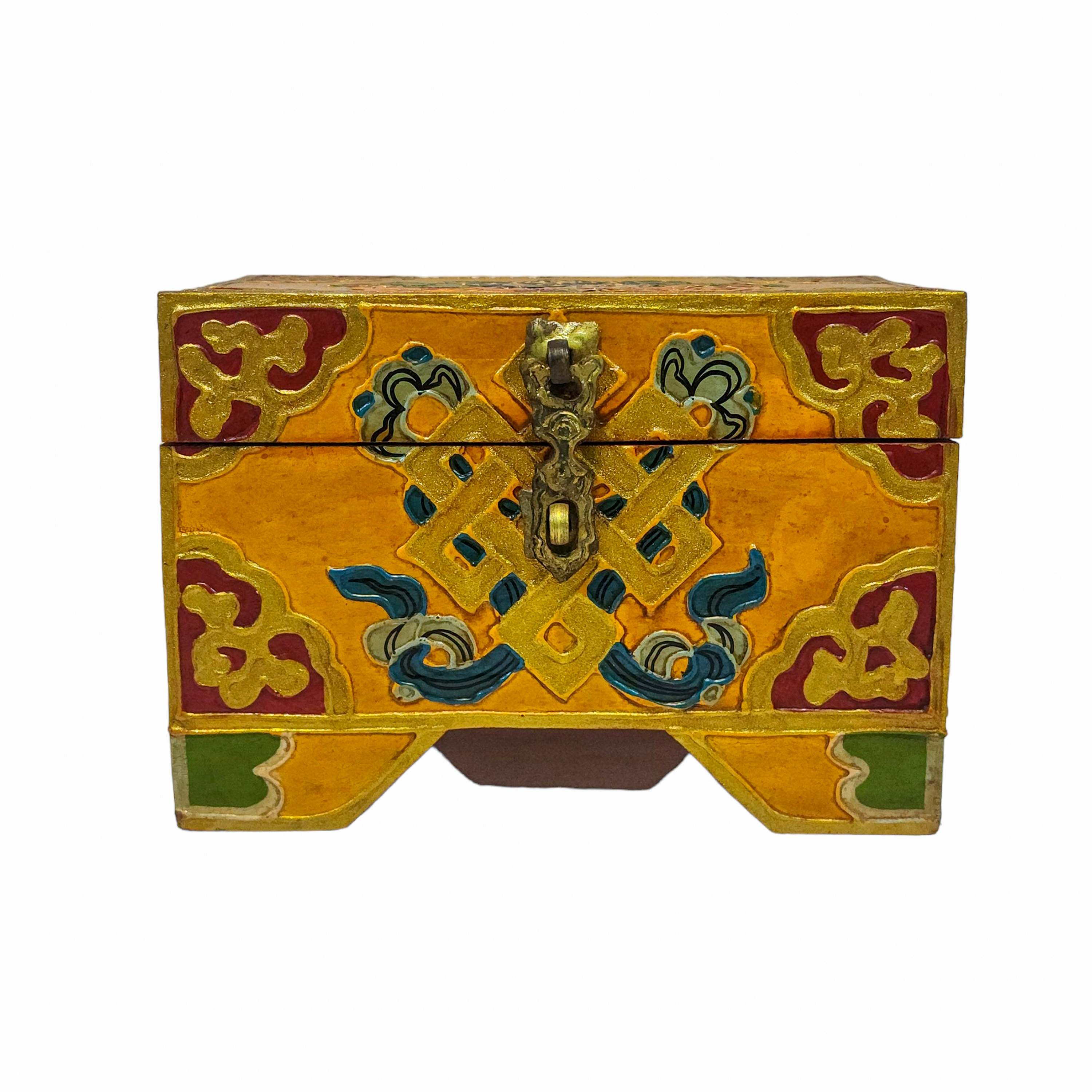 Tibetan Ritual Wooden Box, Traditional Color Painted, Wooden Tibetan Box