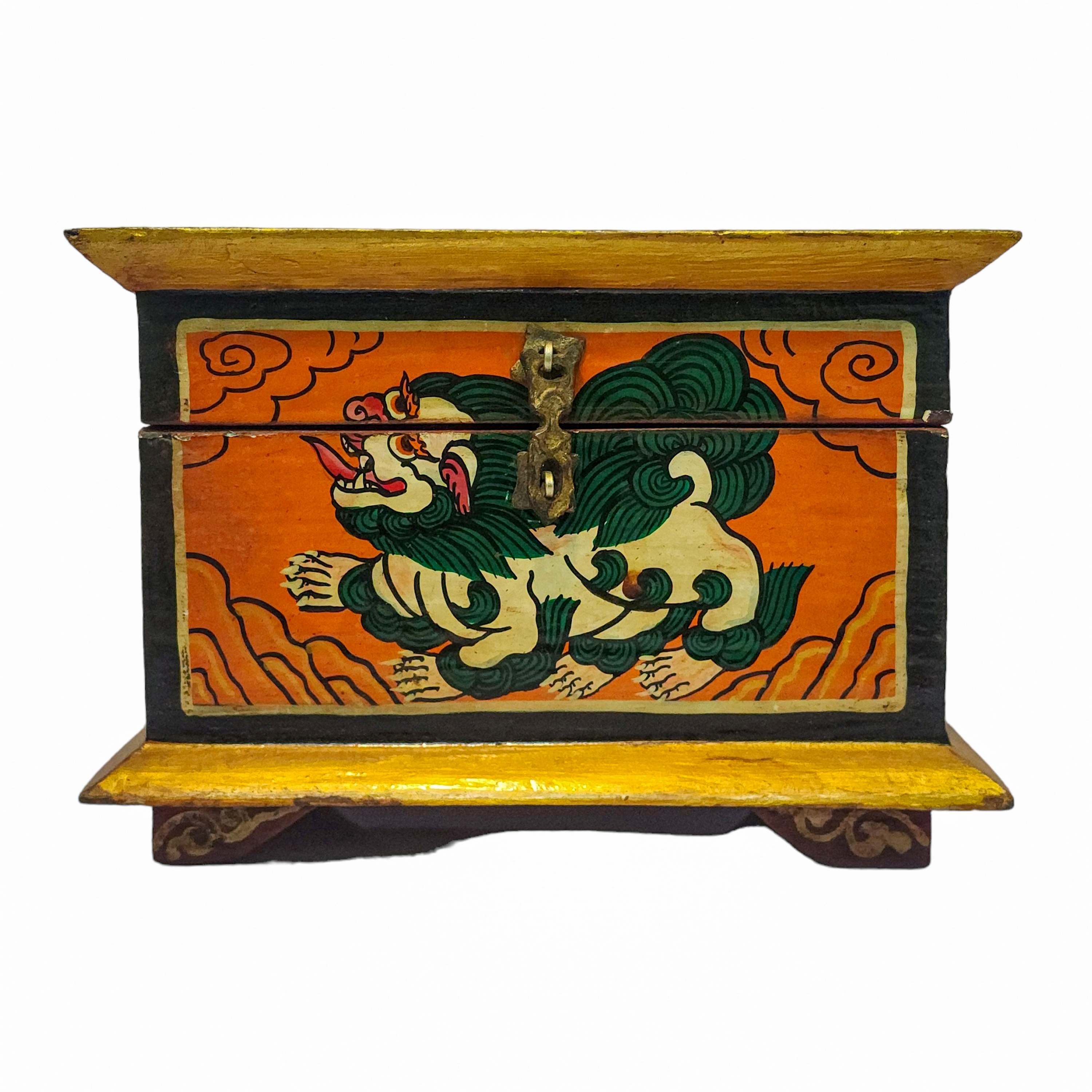 Tibetan Ritual Wooden Box, Traditional Color Painted, Wooden Tibetan Box