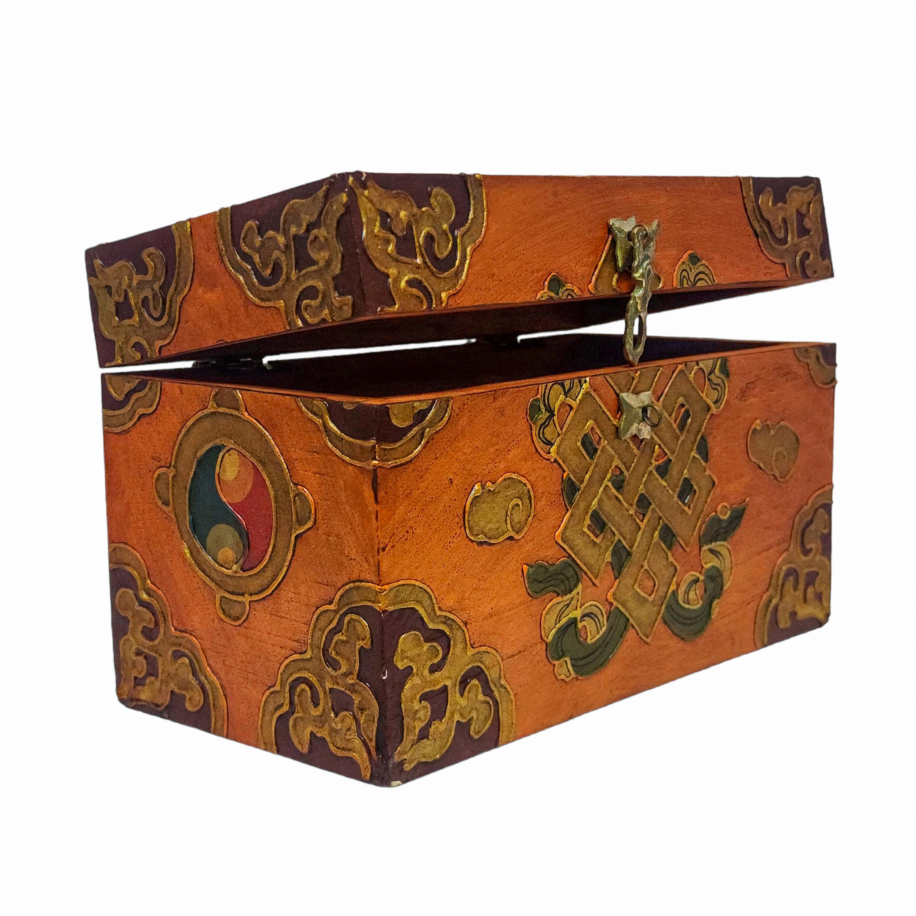 Tibetan Ritual Wooden Box, Traditional Color Painted, Wooden Tibetan Box