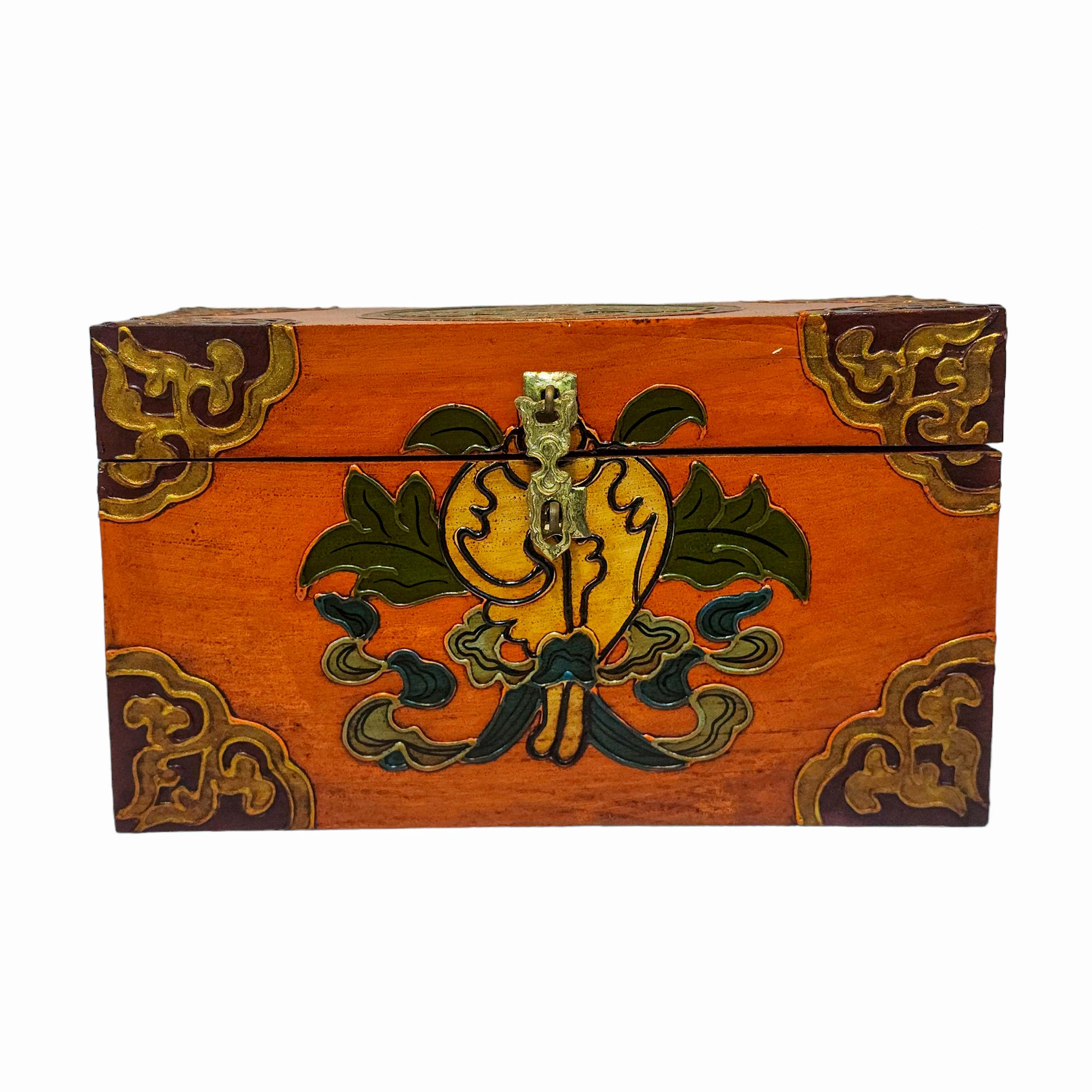 Tibetan Ritual Wooden Box, Traditional Color Painted, Wooden Tibetan Box