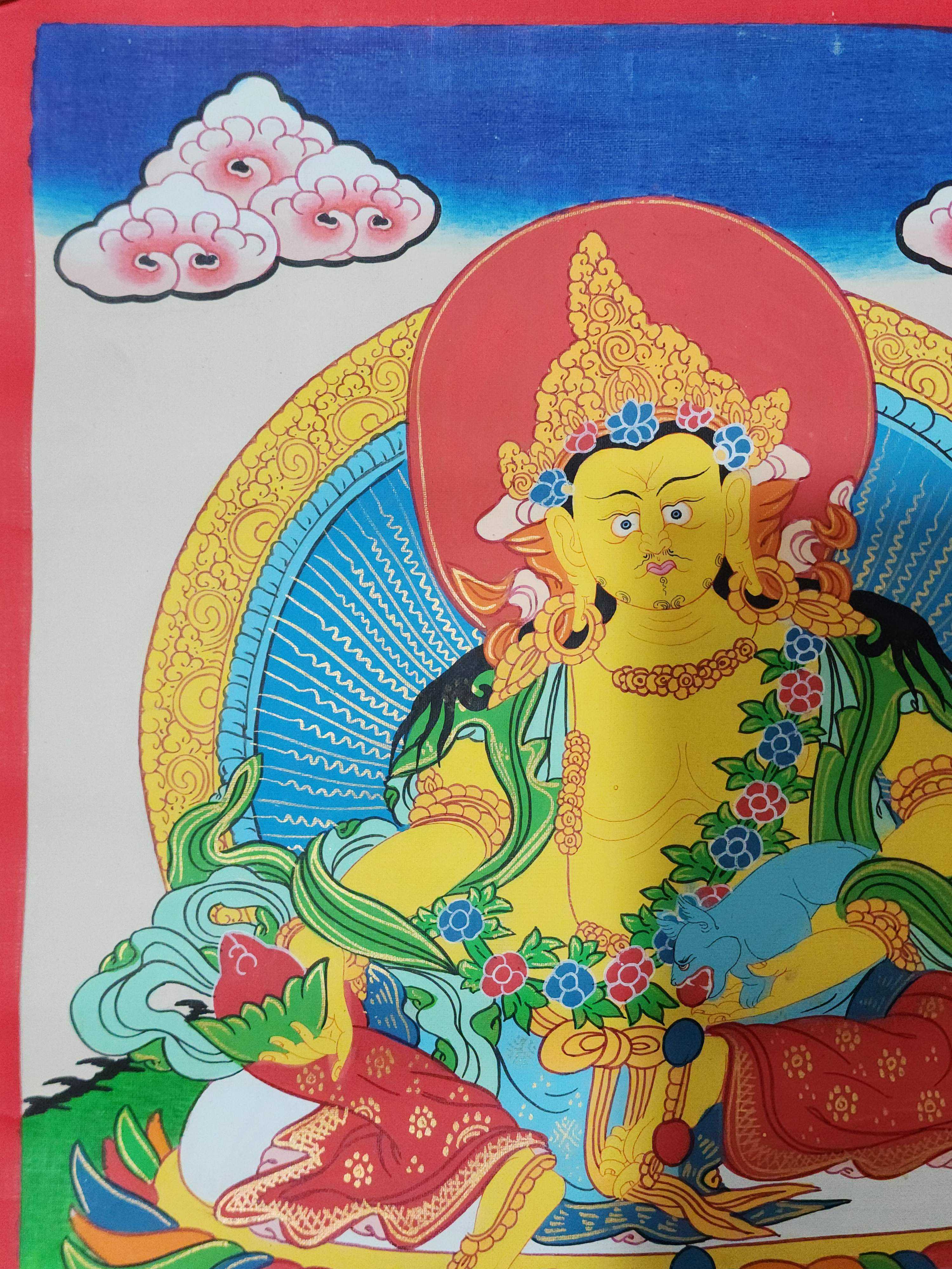 Yellow Jambhala Thangka, Buddhist Traditional Painting, Hand Painted