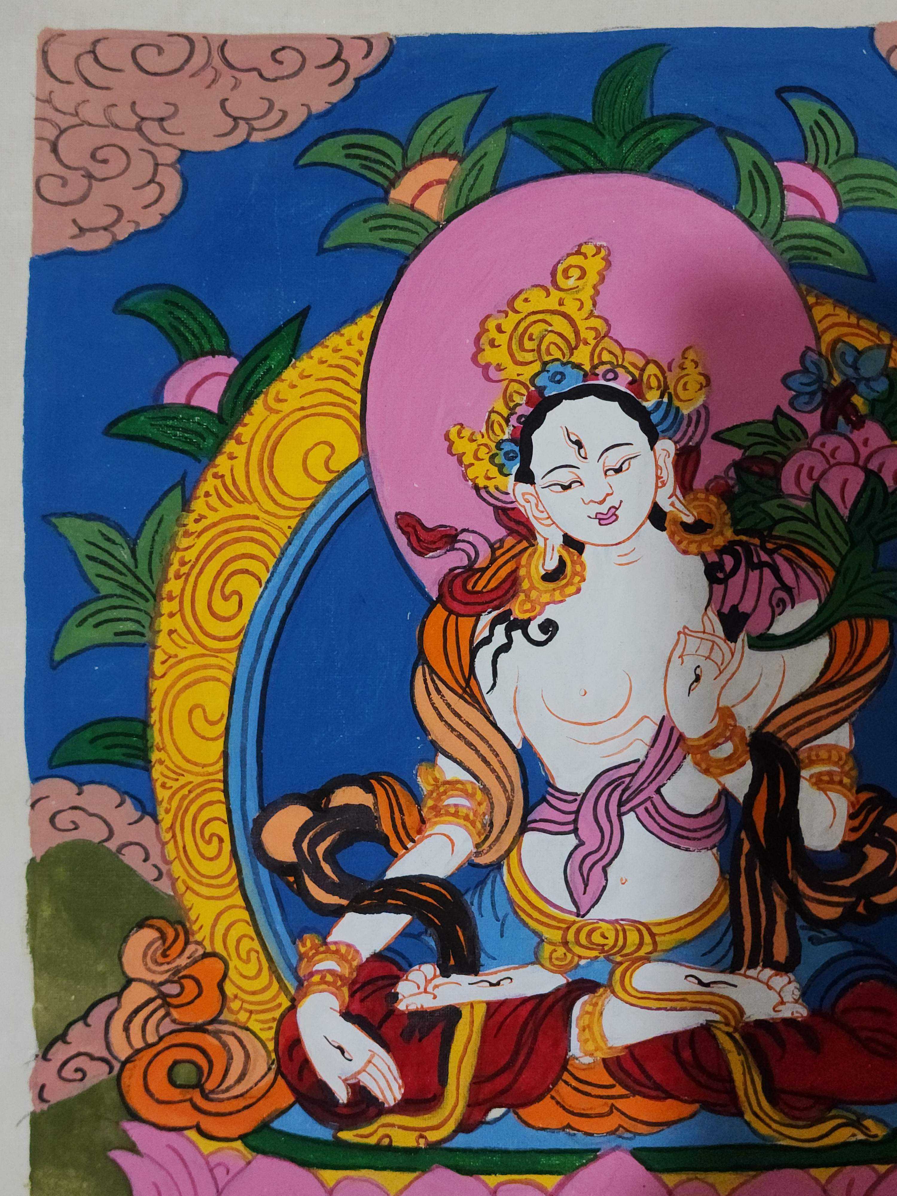 White Tara Thangka, Buddhist Traditional Painting, Hand Painted