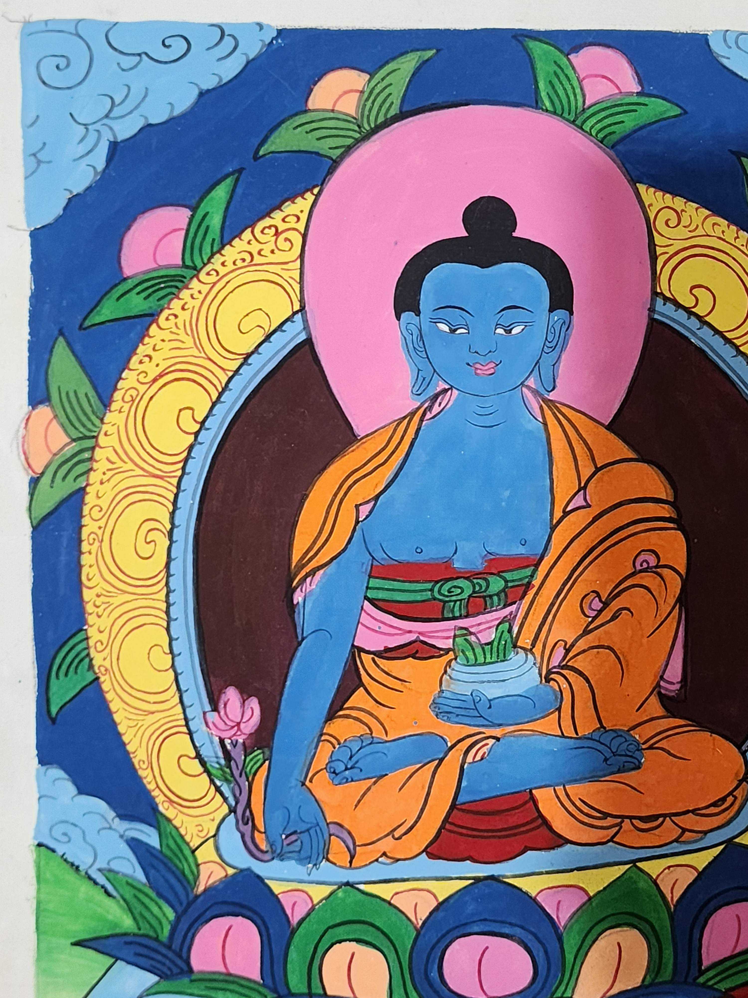 Medicine Buddha Thangka, Buddhist Traditional Painting, Hand Painted