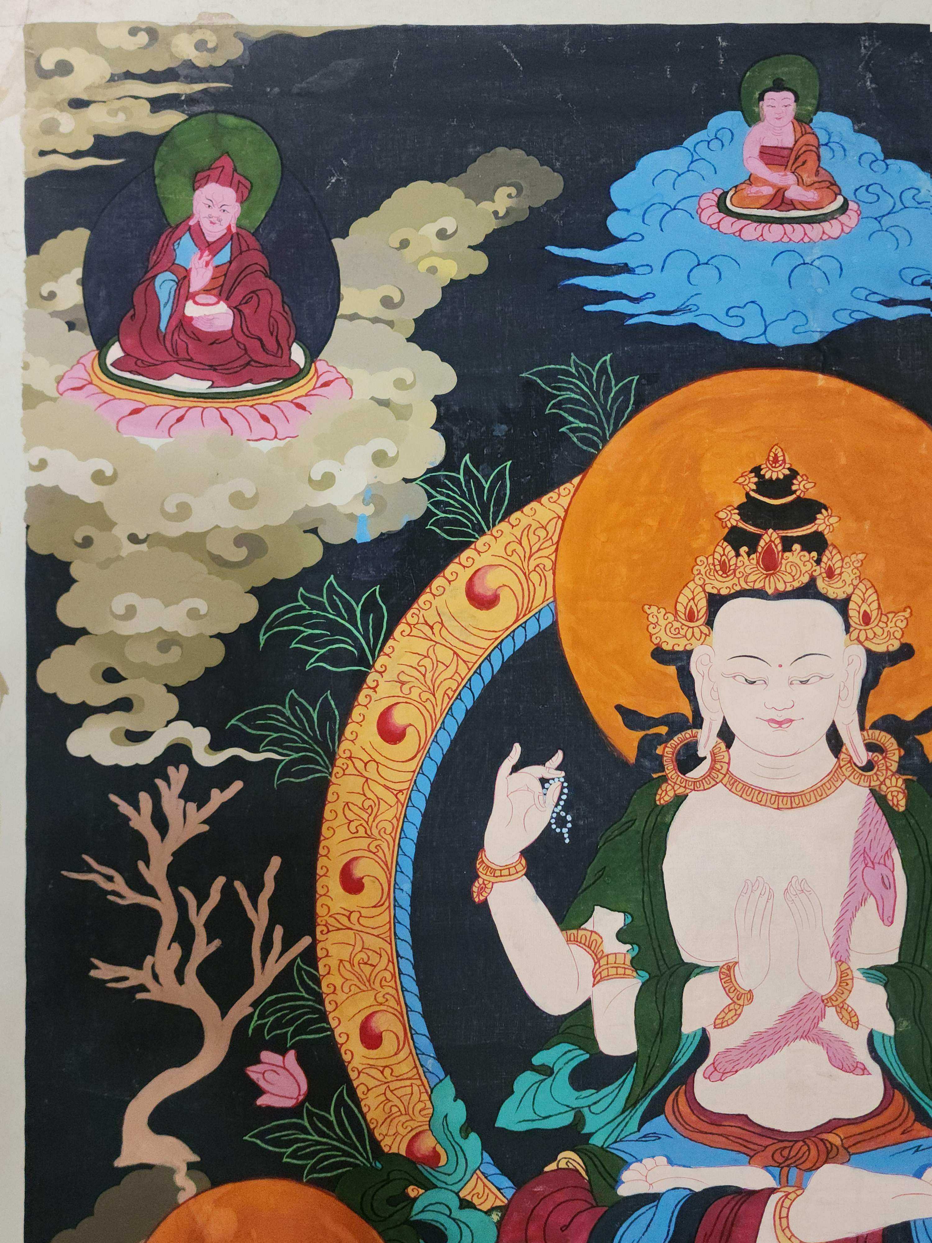 Chenrezig Thangka, Buddhist Traditional Painting, Hand Painted