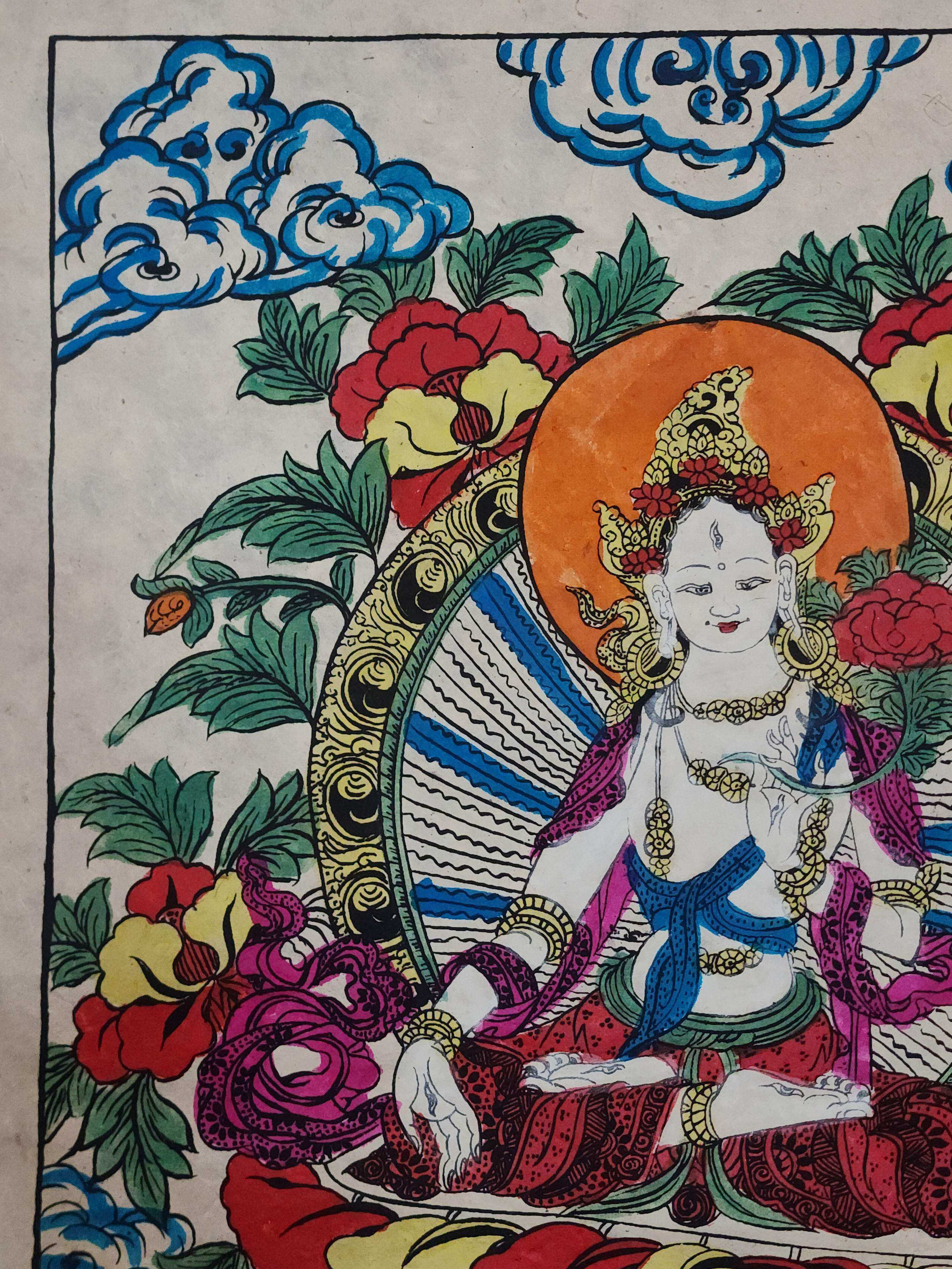 White Tara Paper Thangka, Buddhist Traditional Painting, Hand Painted