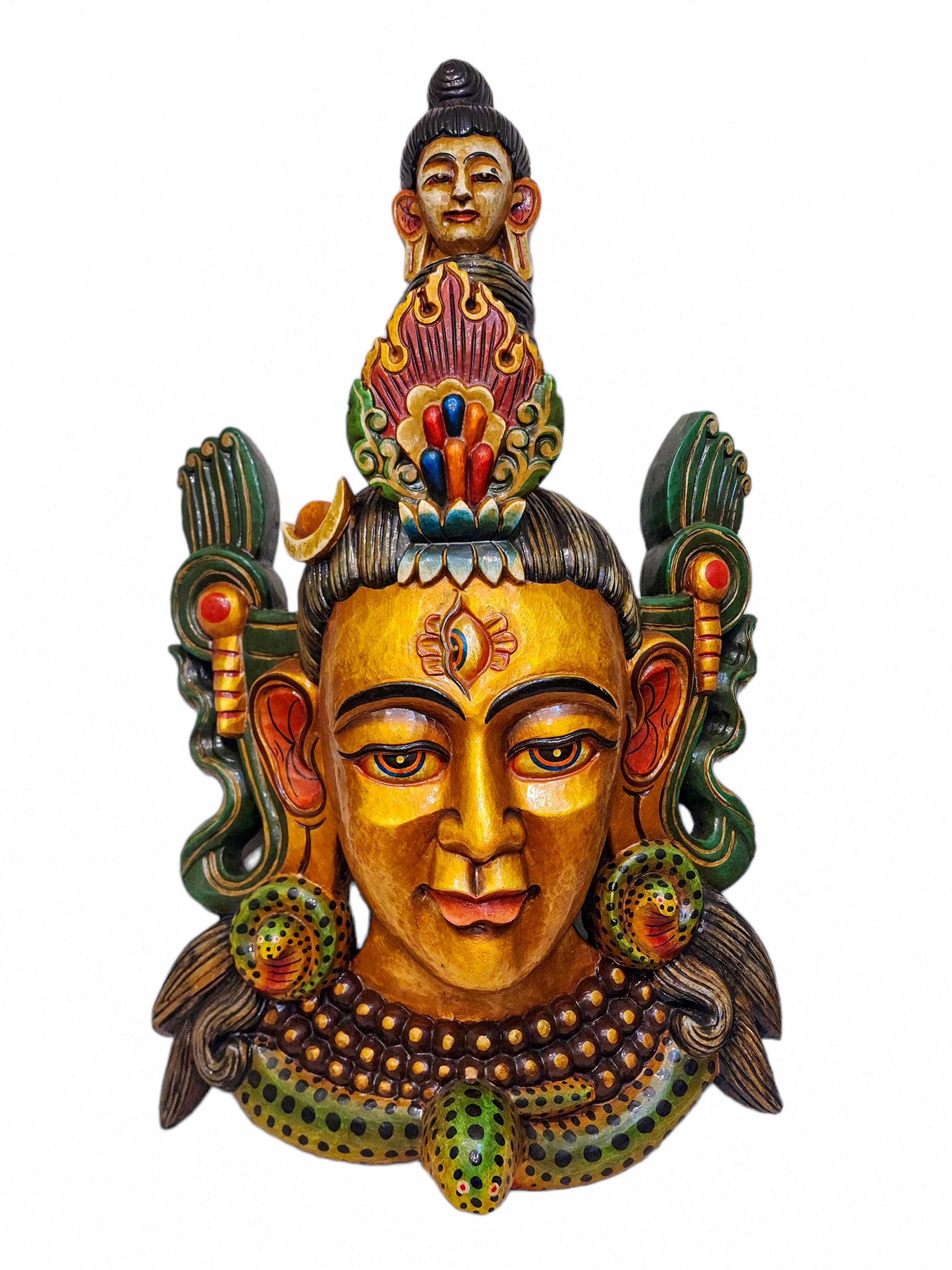shiva, Handmade Wooden Mask, Wall Hanging, painted, Poplar Wood