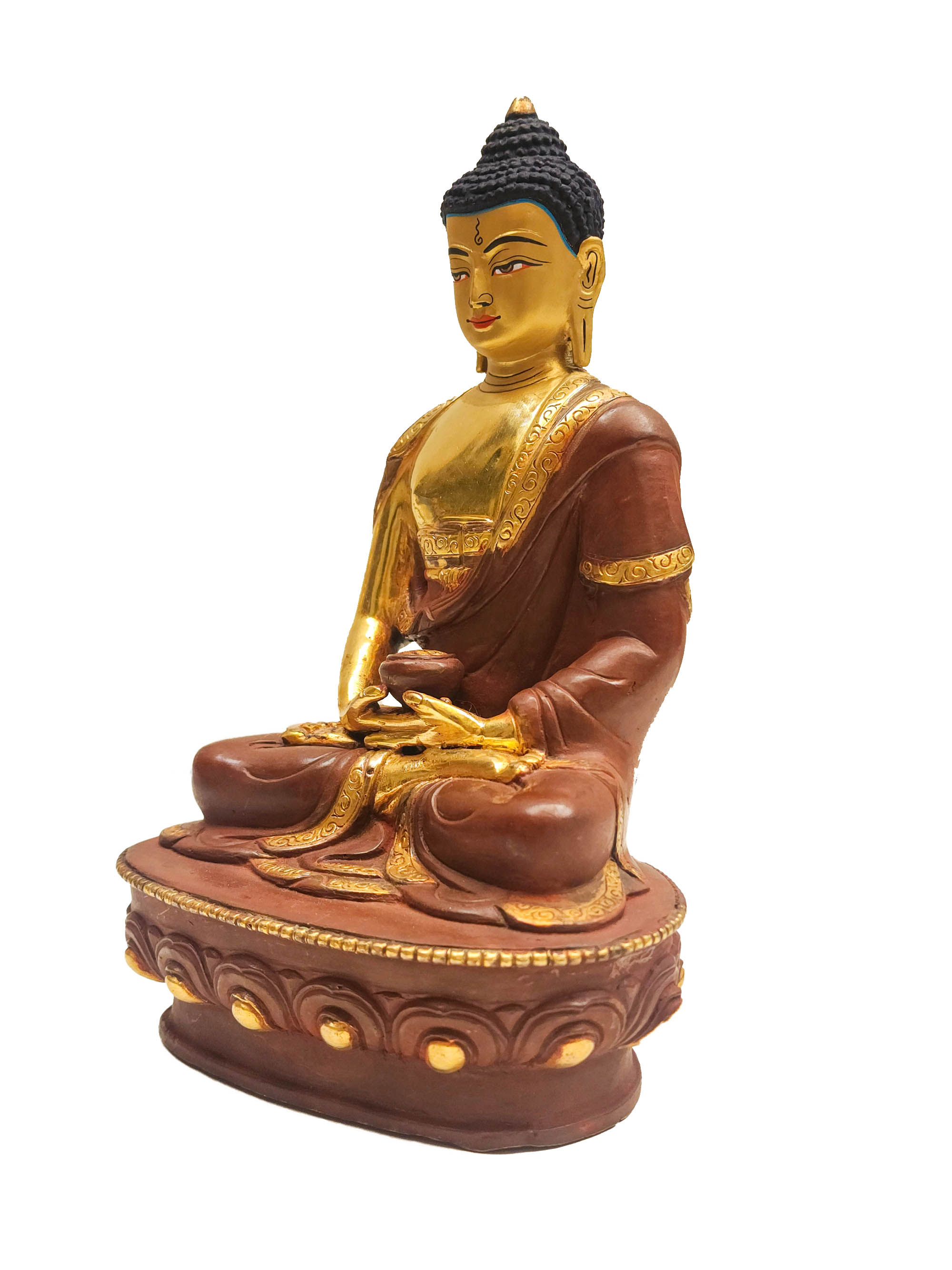 amitabha Buddha, Buddhist Statue, partly Gold Plated With face Painted