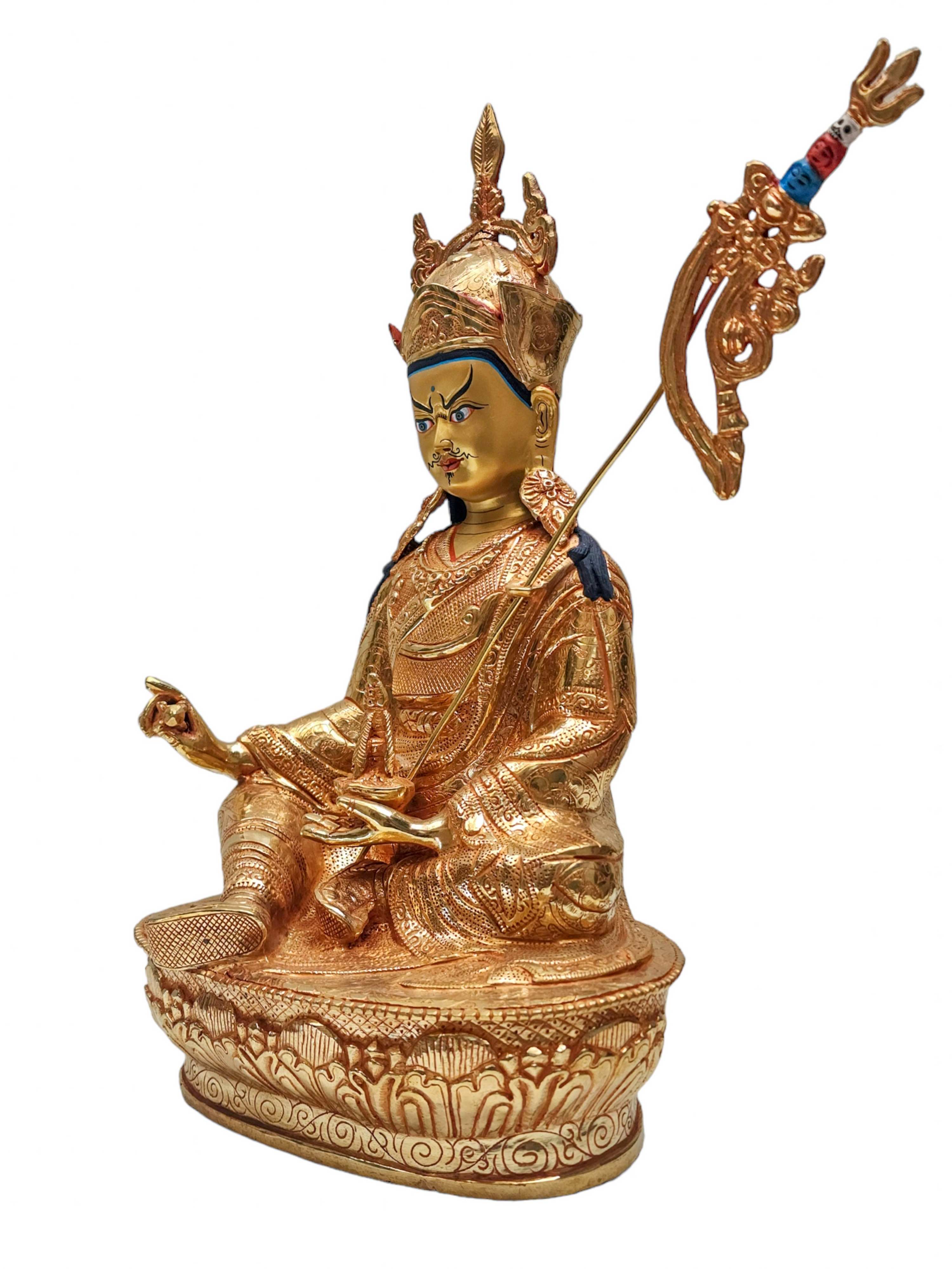 padmasambhava, Buddhist Statue, gold Plated With face Painted