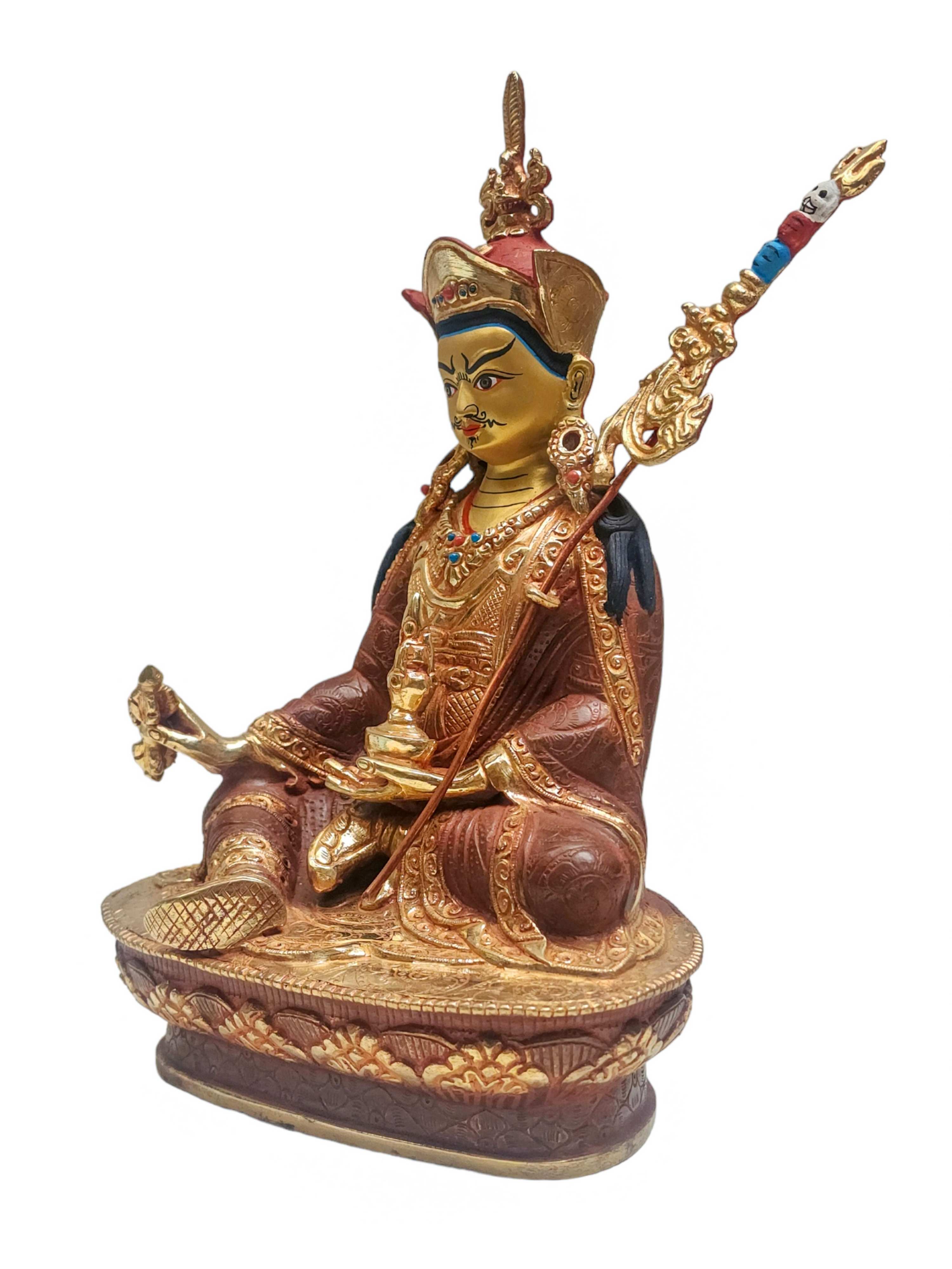 padmasambhava, Buddhist Statue, partly Gold Plated With face Painted