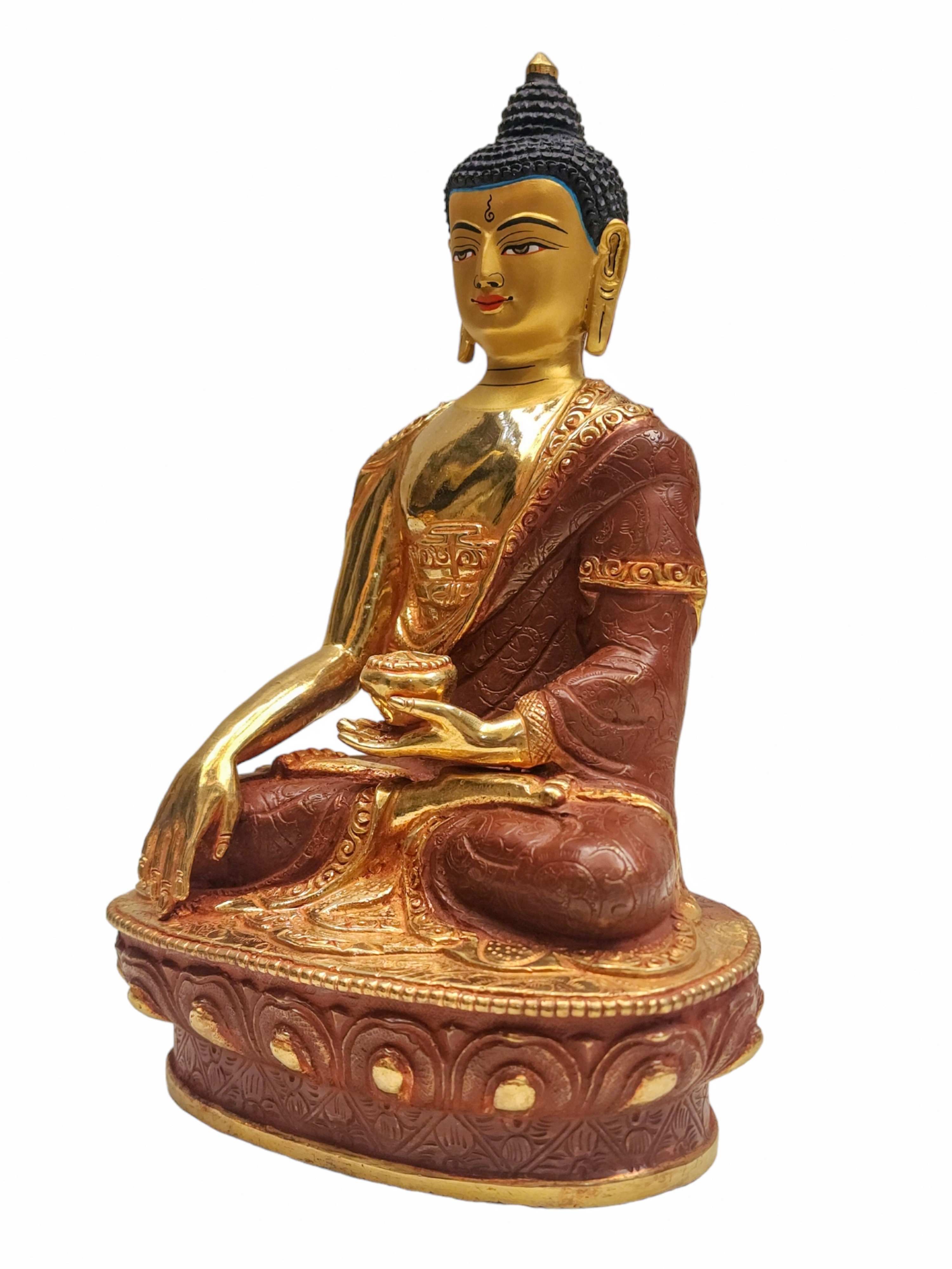 shakyamuni Buddha, Buddhist Statue, partly Gold Plated With face Painted