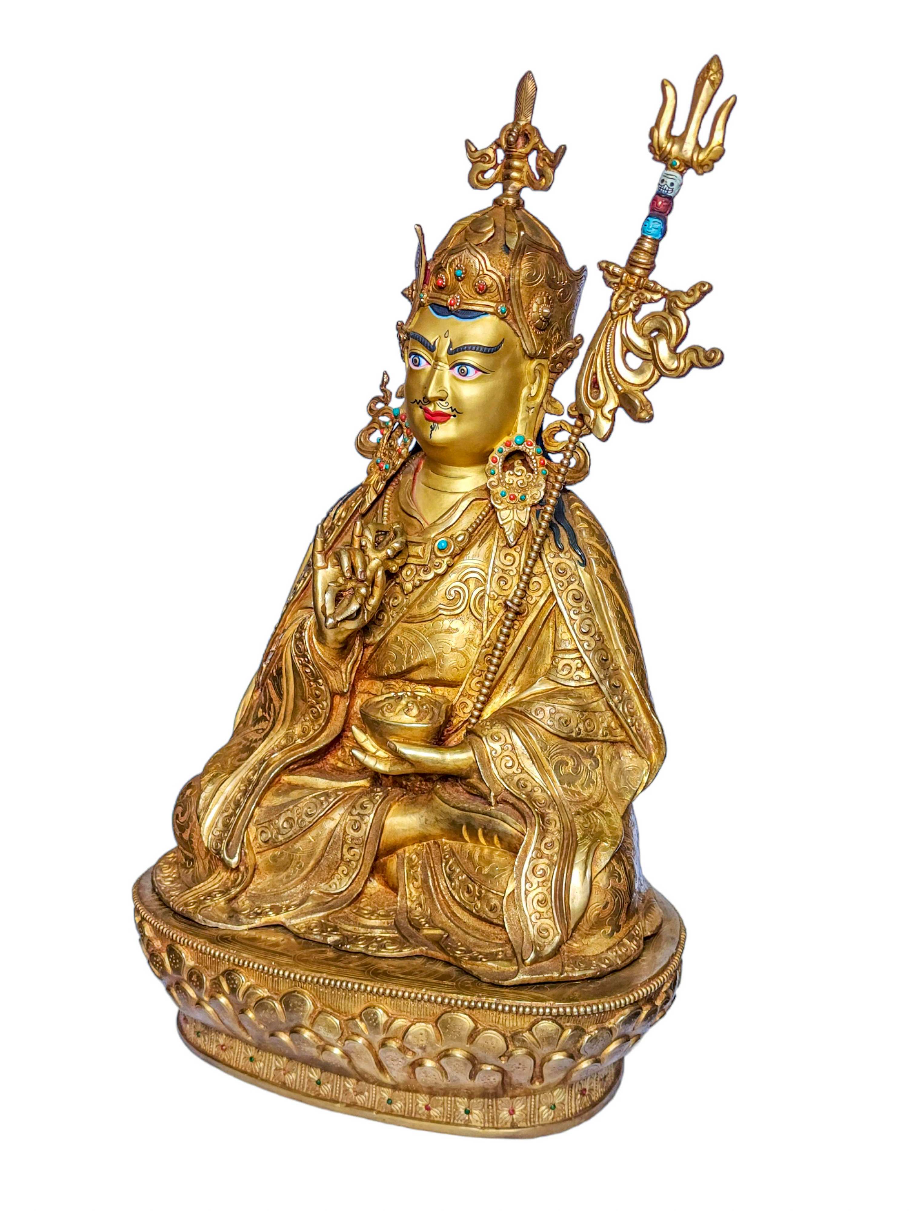 padmasambhava, Buddhist Handmade Statue, face Painted And gold Plated