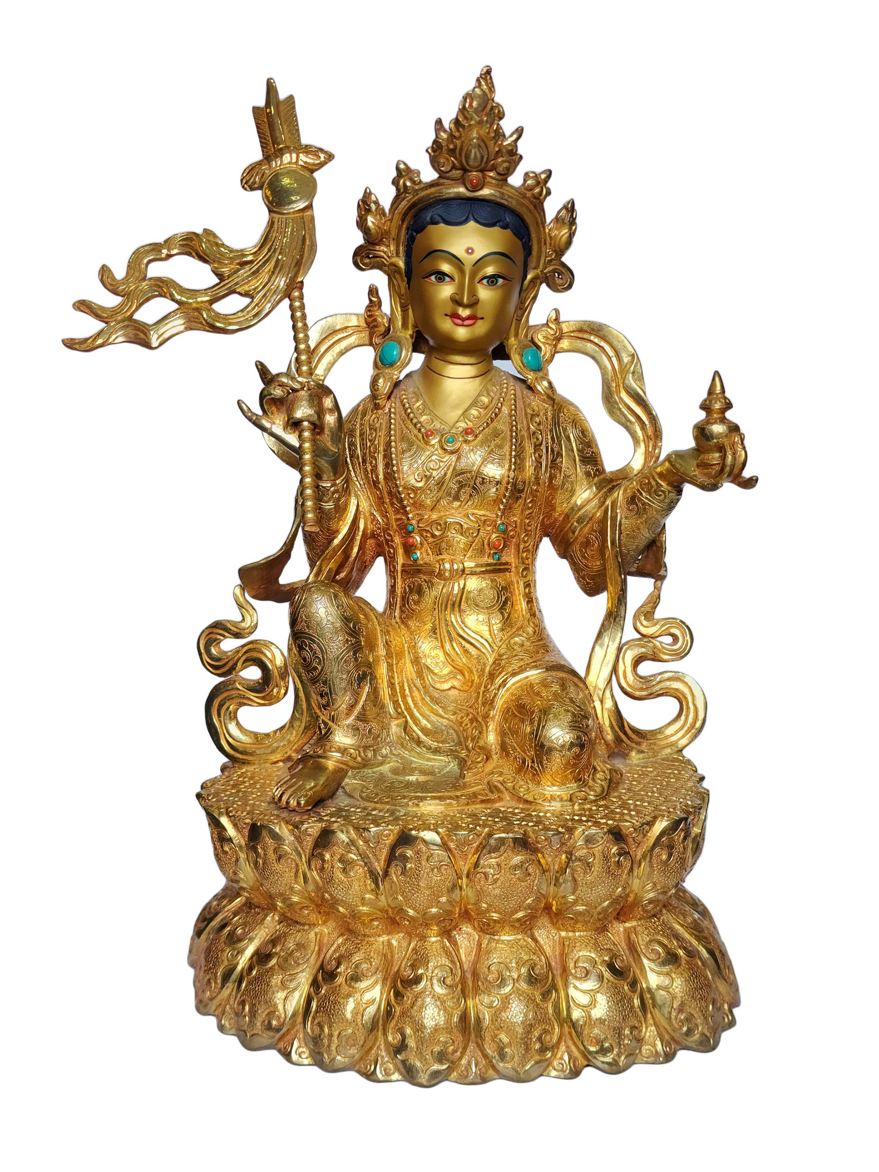 Padmasambhava Wifes, mandarava And Yeshe Tsogya, Buddhist Handmade Statue, face Painted And gold Plated