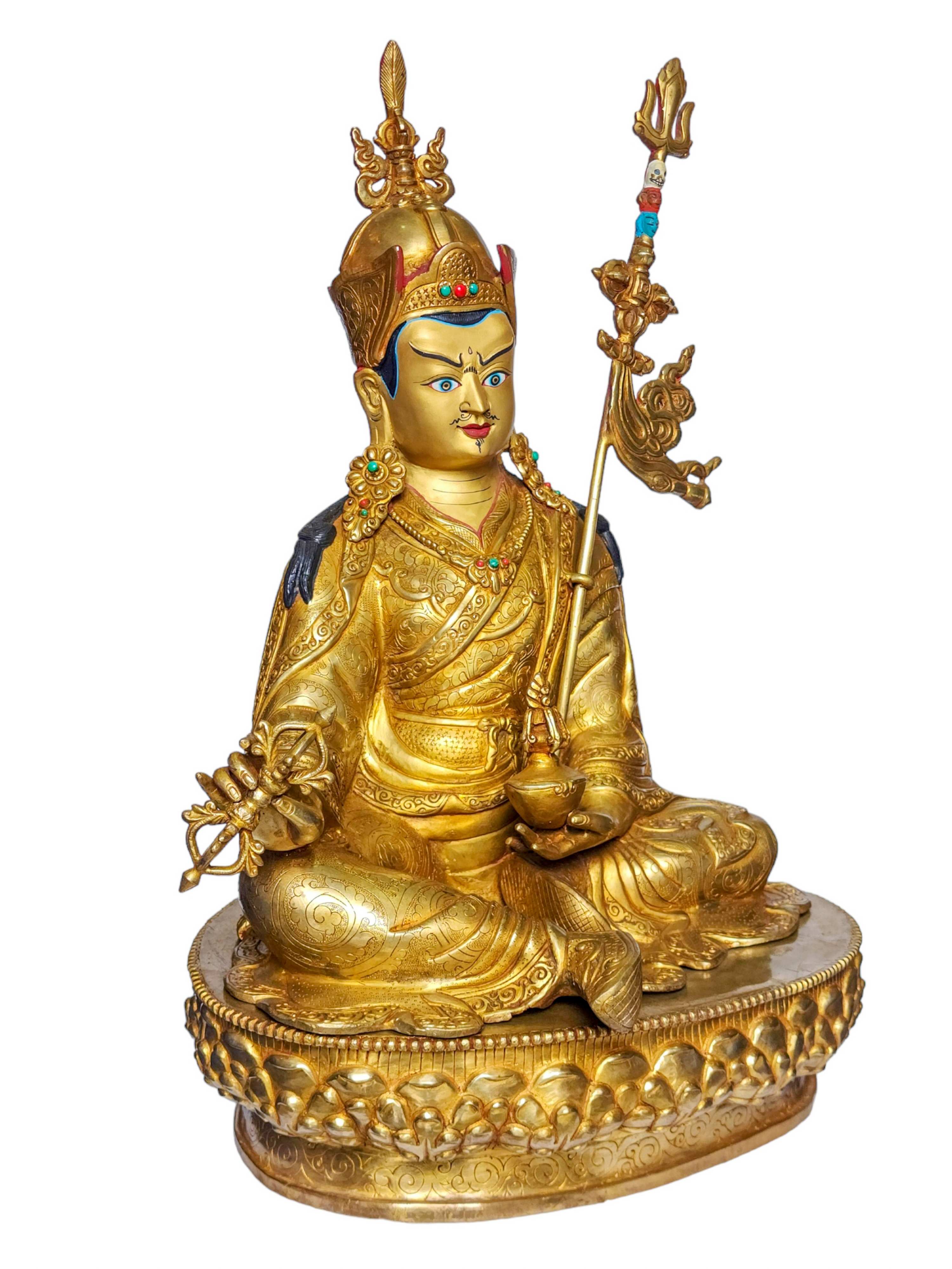 padmasambhava, Buddhist Handmade Statue, face Painted And gold Plated