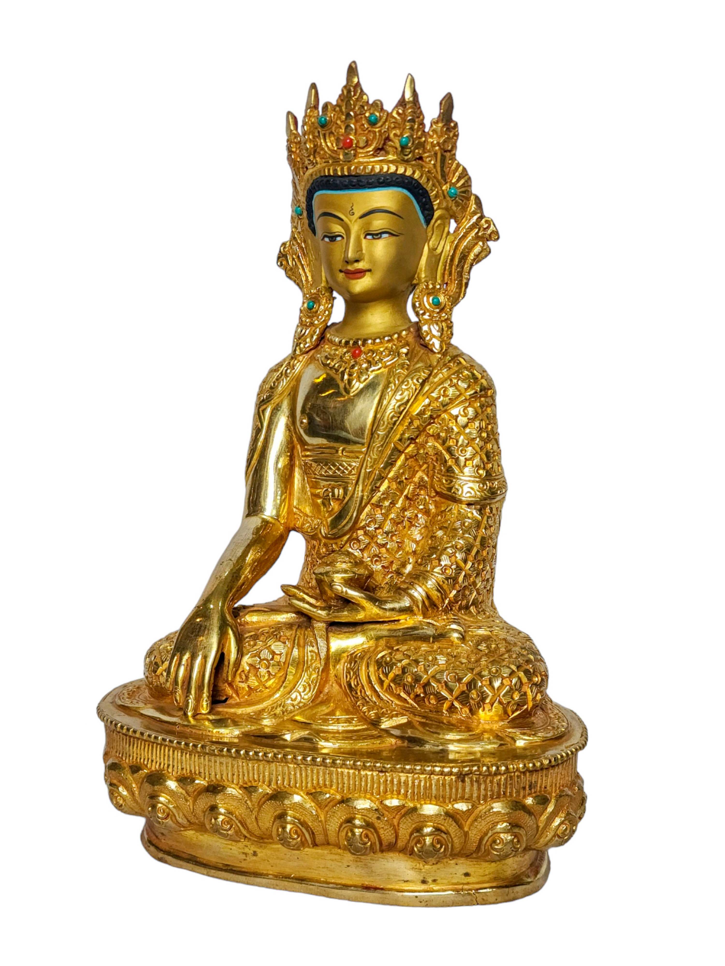 shakyamuni Buddha, Buddhist Handmade Statue, face Painted And gold Plated