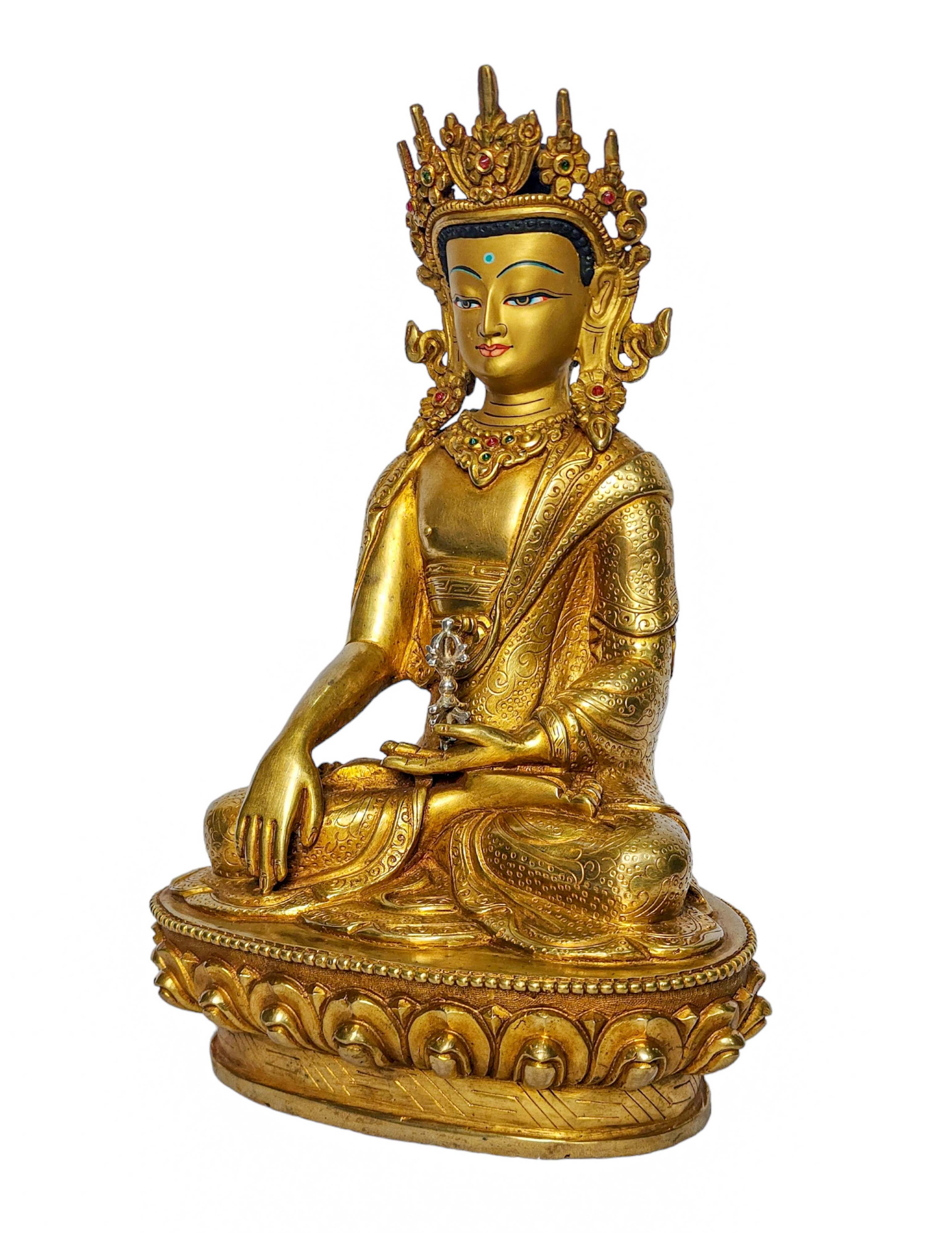 buddha, Buddhist Handmade Statue, face Painted And gold Plated