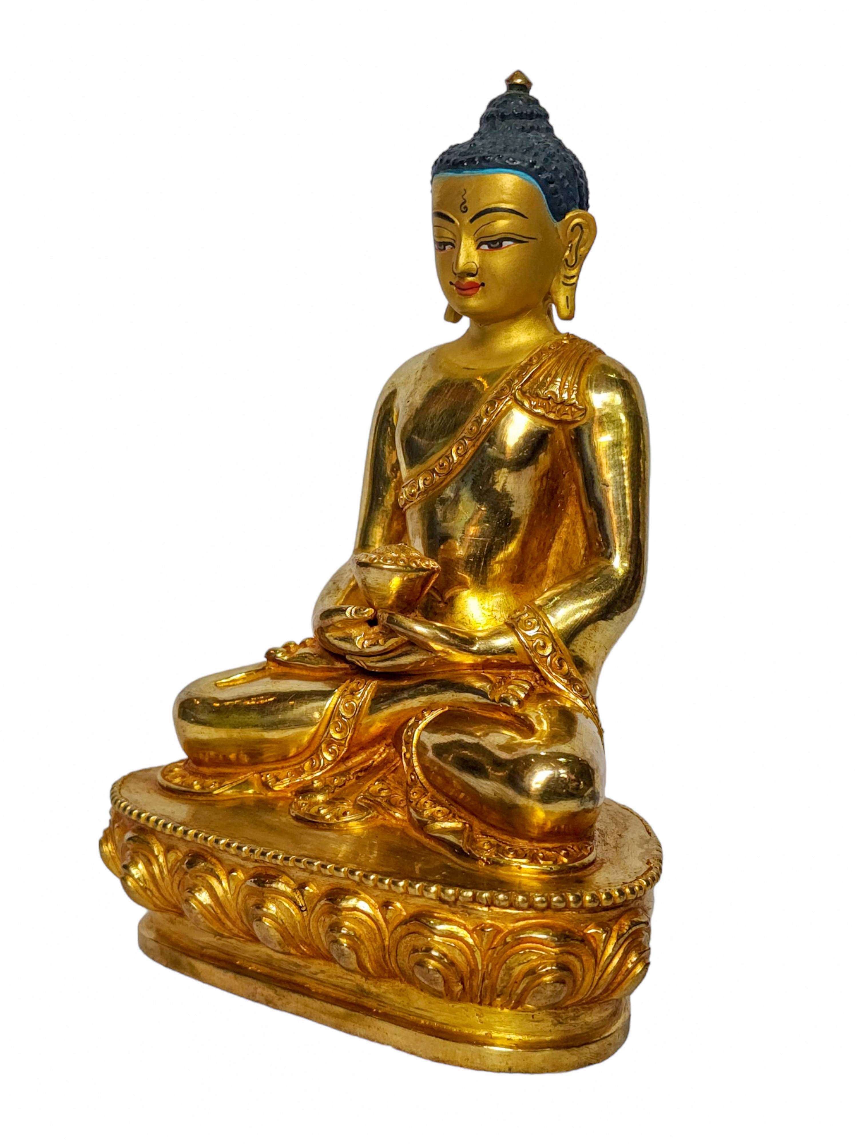 amitabha Buddha, Buddhist Handmade Statue, face Painted And gold Plated