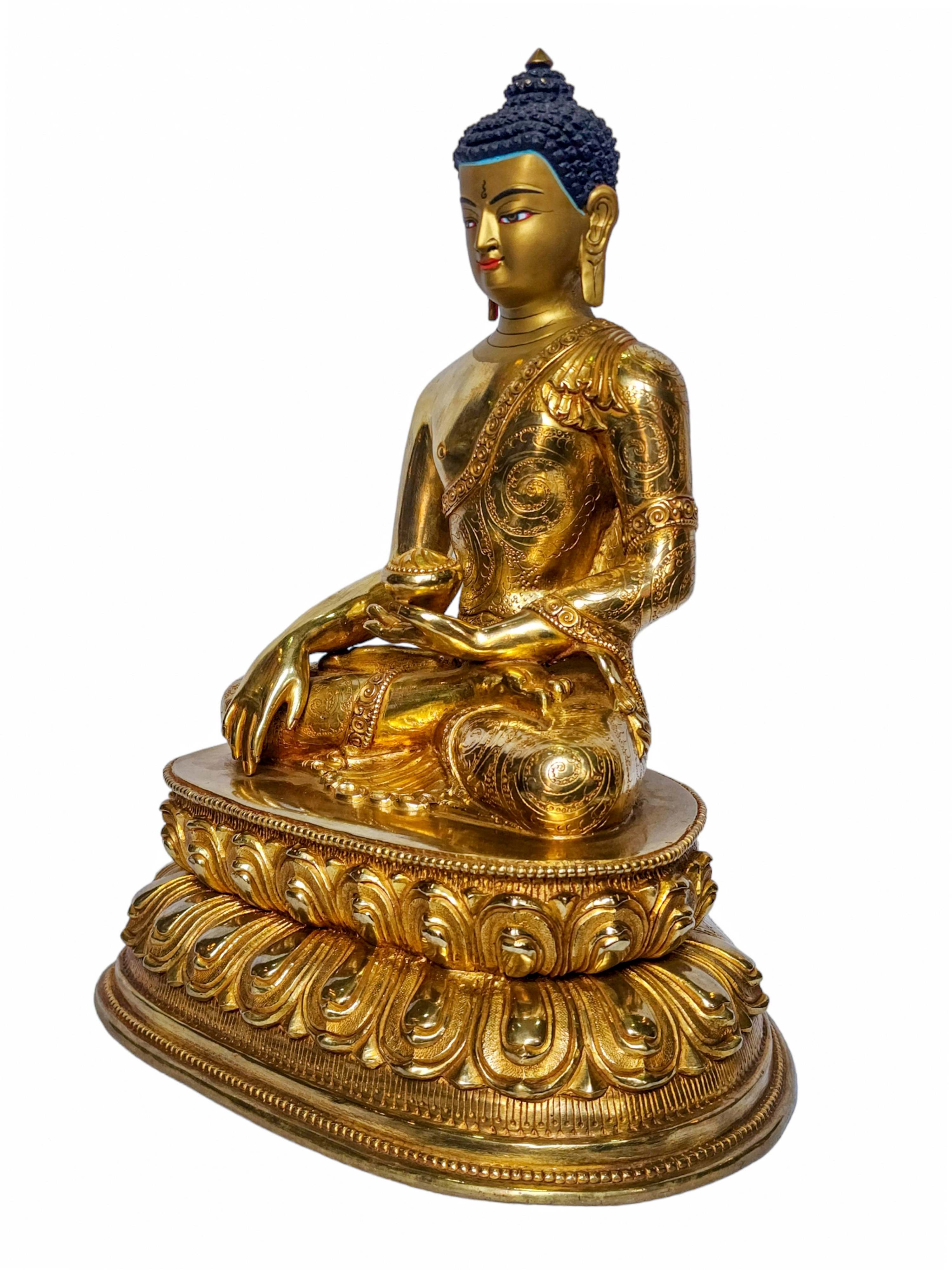 shakyamuni Buddha, Buddhist Handmade Statue, face Painted And gold Plated
