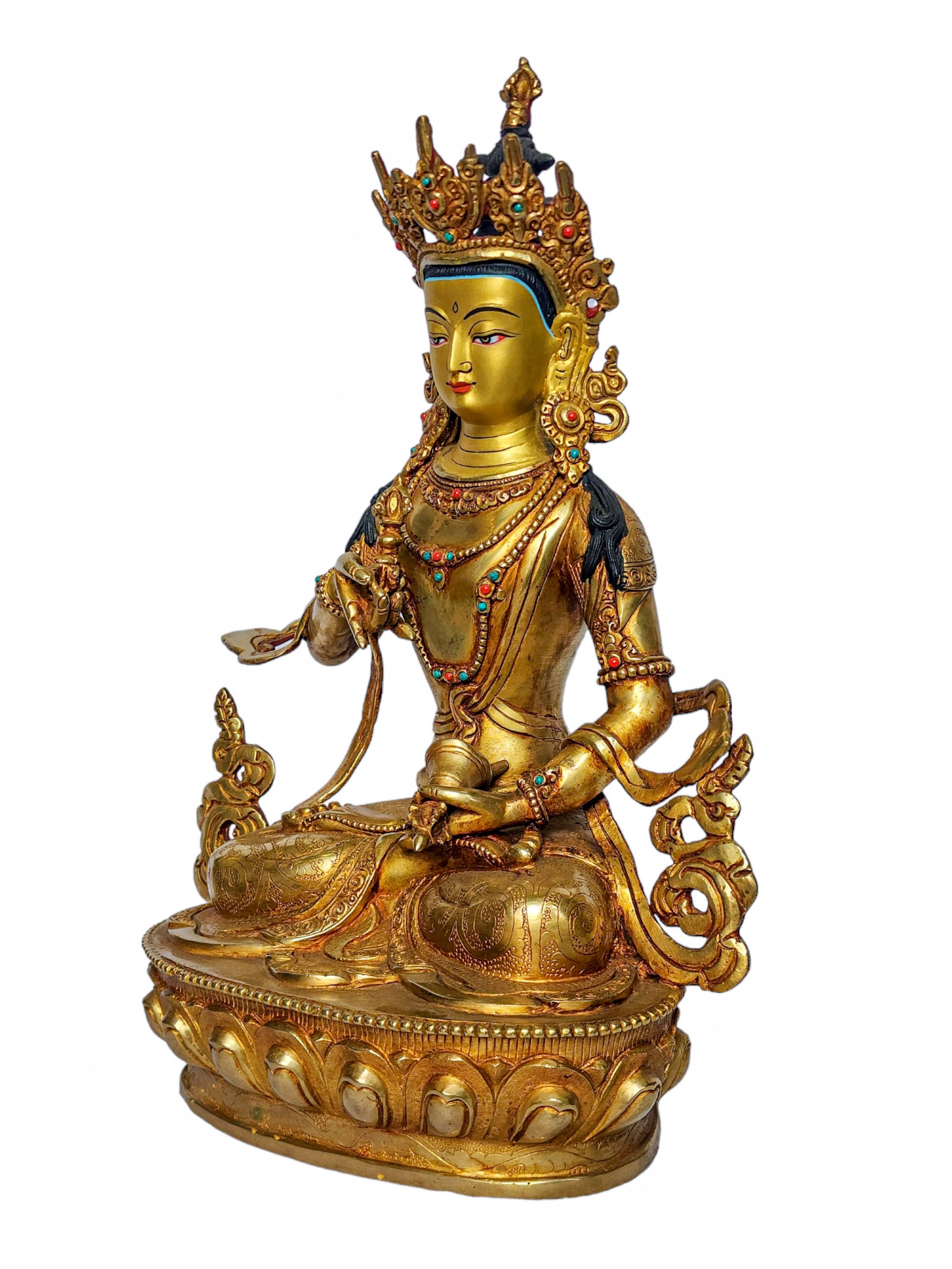 vajrasattva, Buddhist Handmade Statue, face Painted And gold Plated