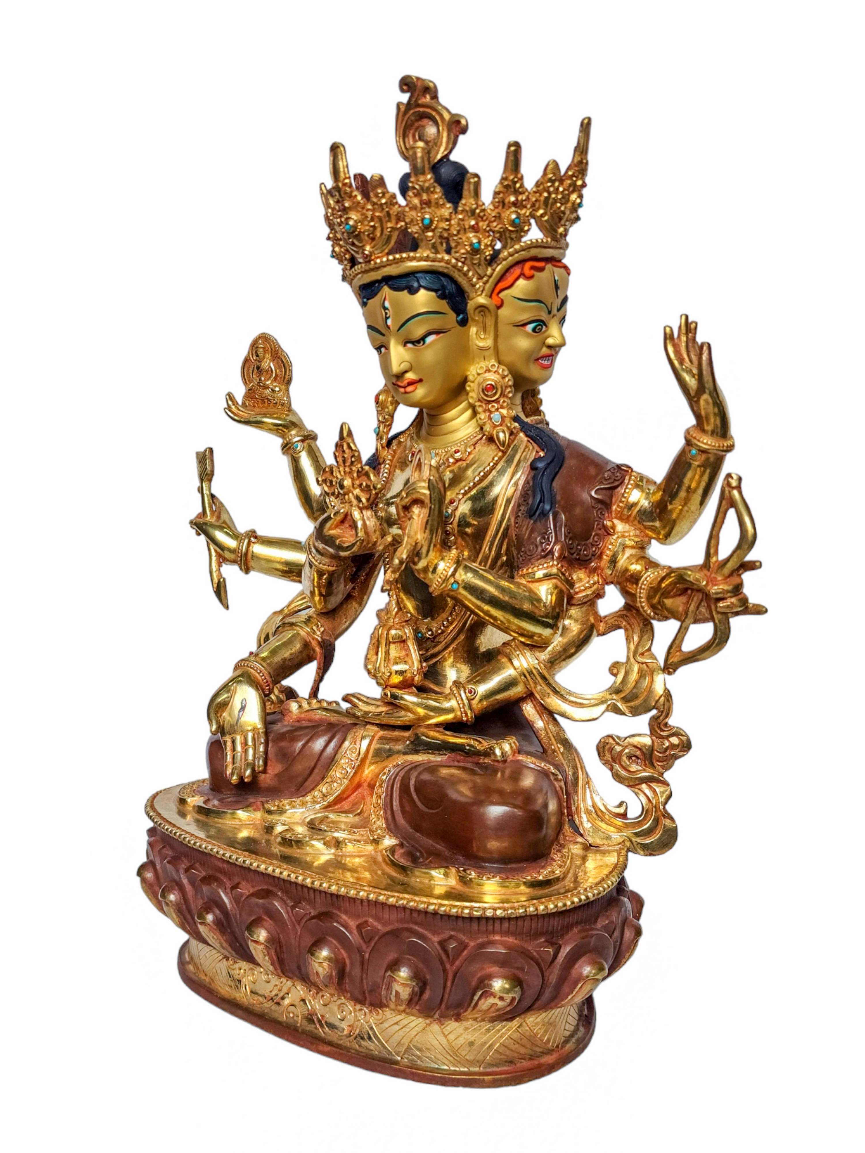 namgyalma, Buddhist Handmade Statue, face Painted, partly Gold Plated And Chocolate Oxidized