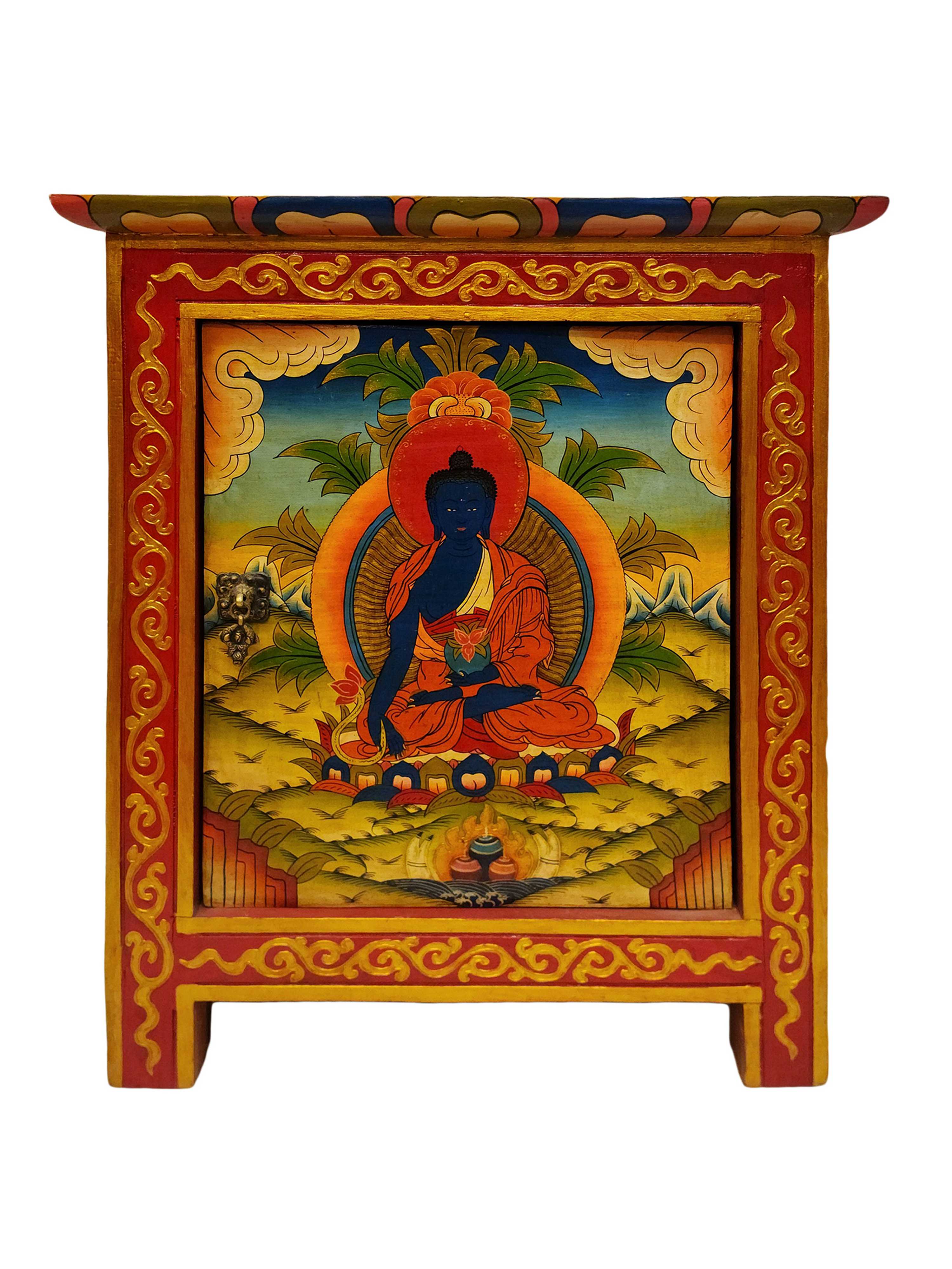 Tibetan Small Cabinet With One Door, painted