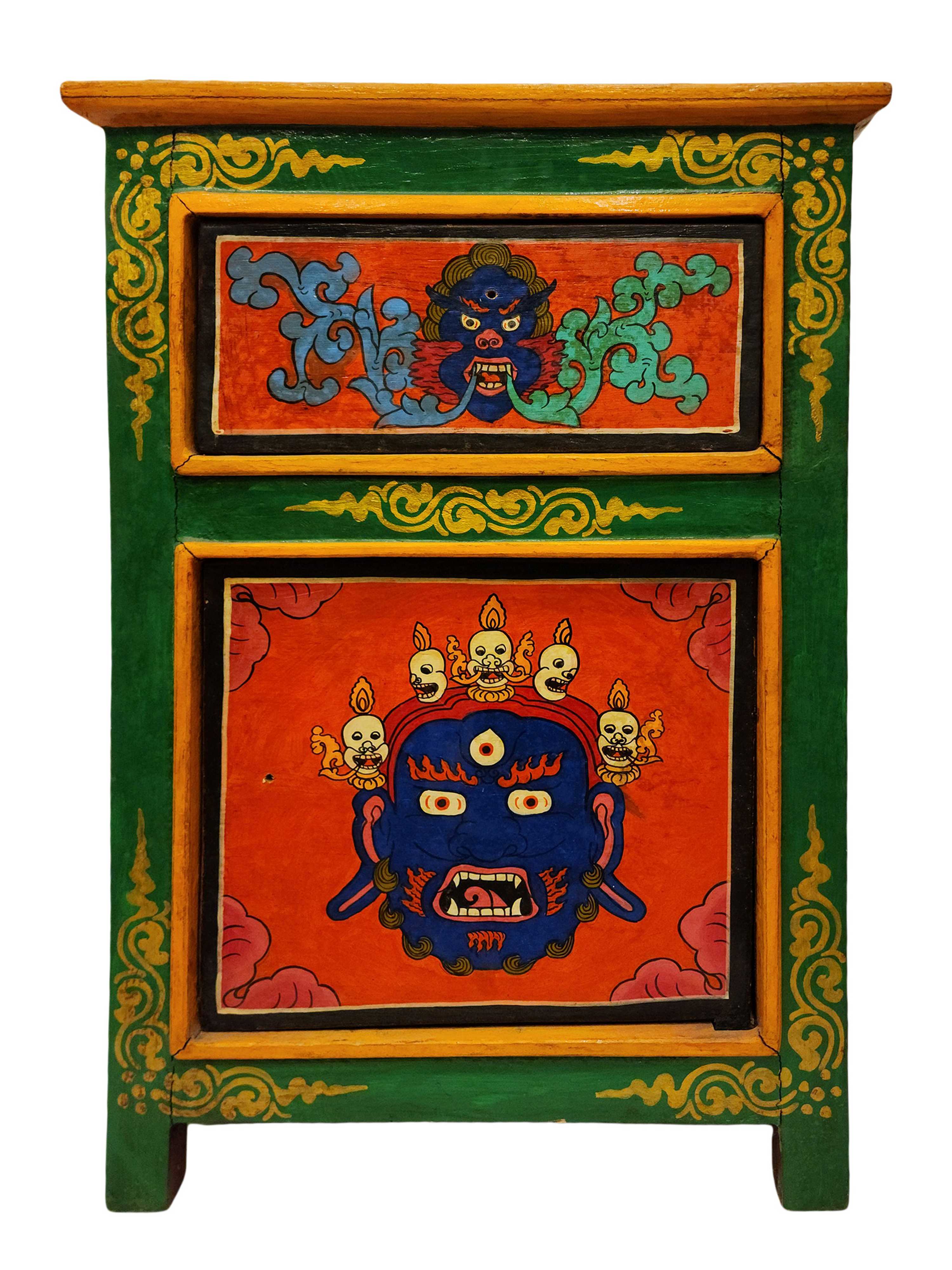 Tibetan Cabinet With One Drawer And Onedoor, painted