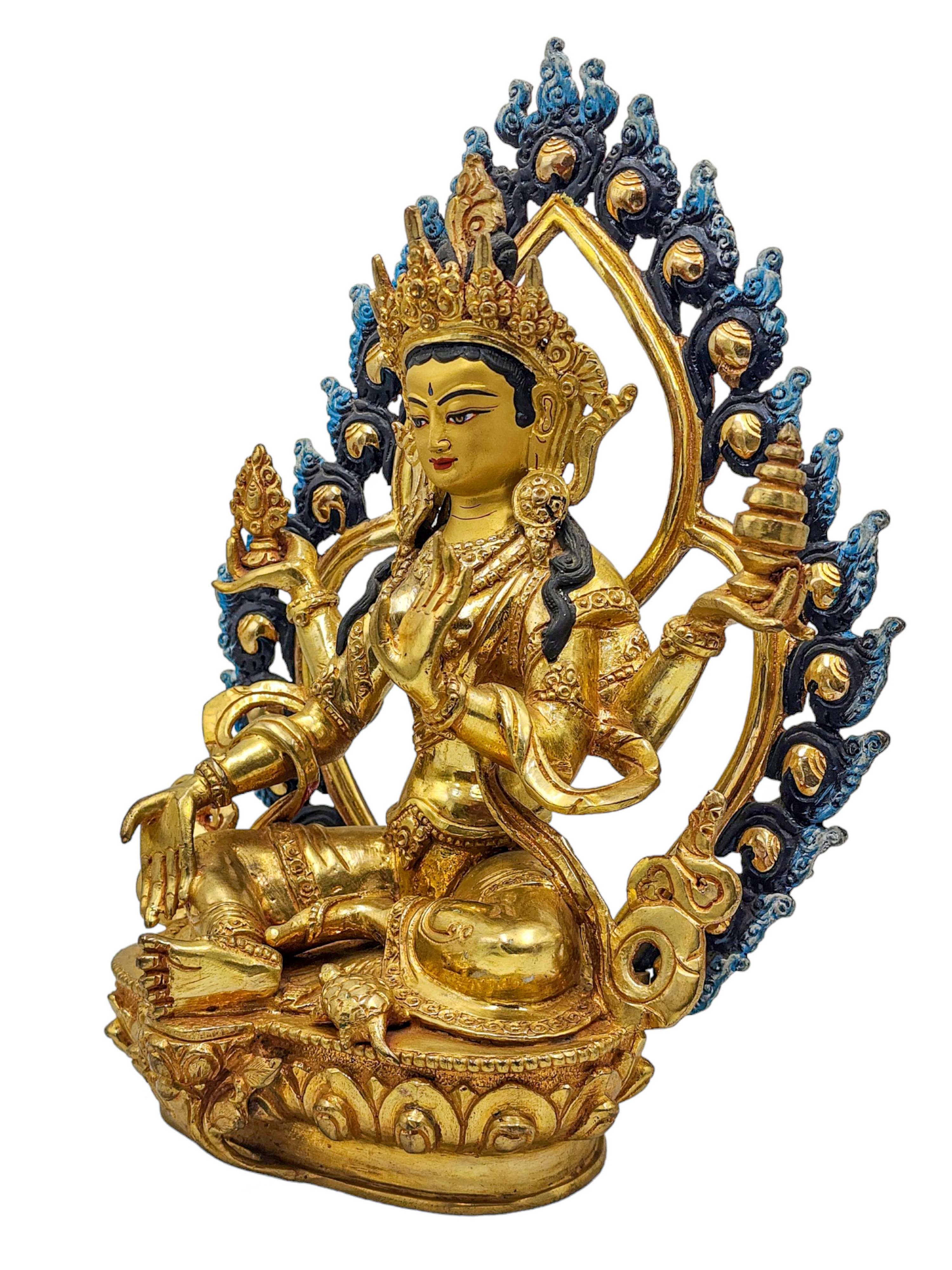 lakshmi, Budhist Handmade Statue, face Painted And gold Plated