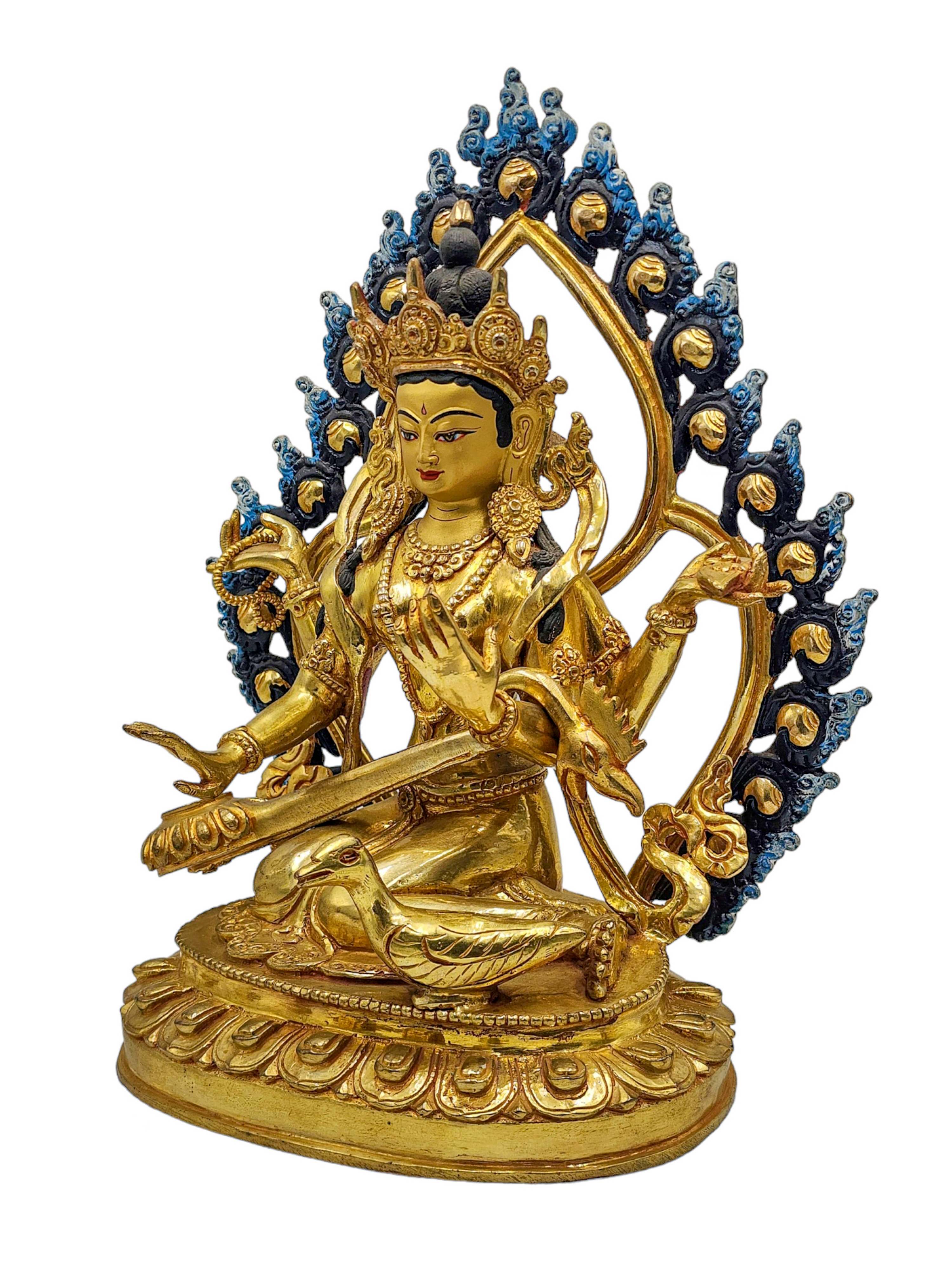 saraswati, Budhist Handmade Statue, face Painted And gold Plated