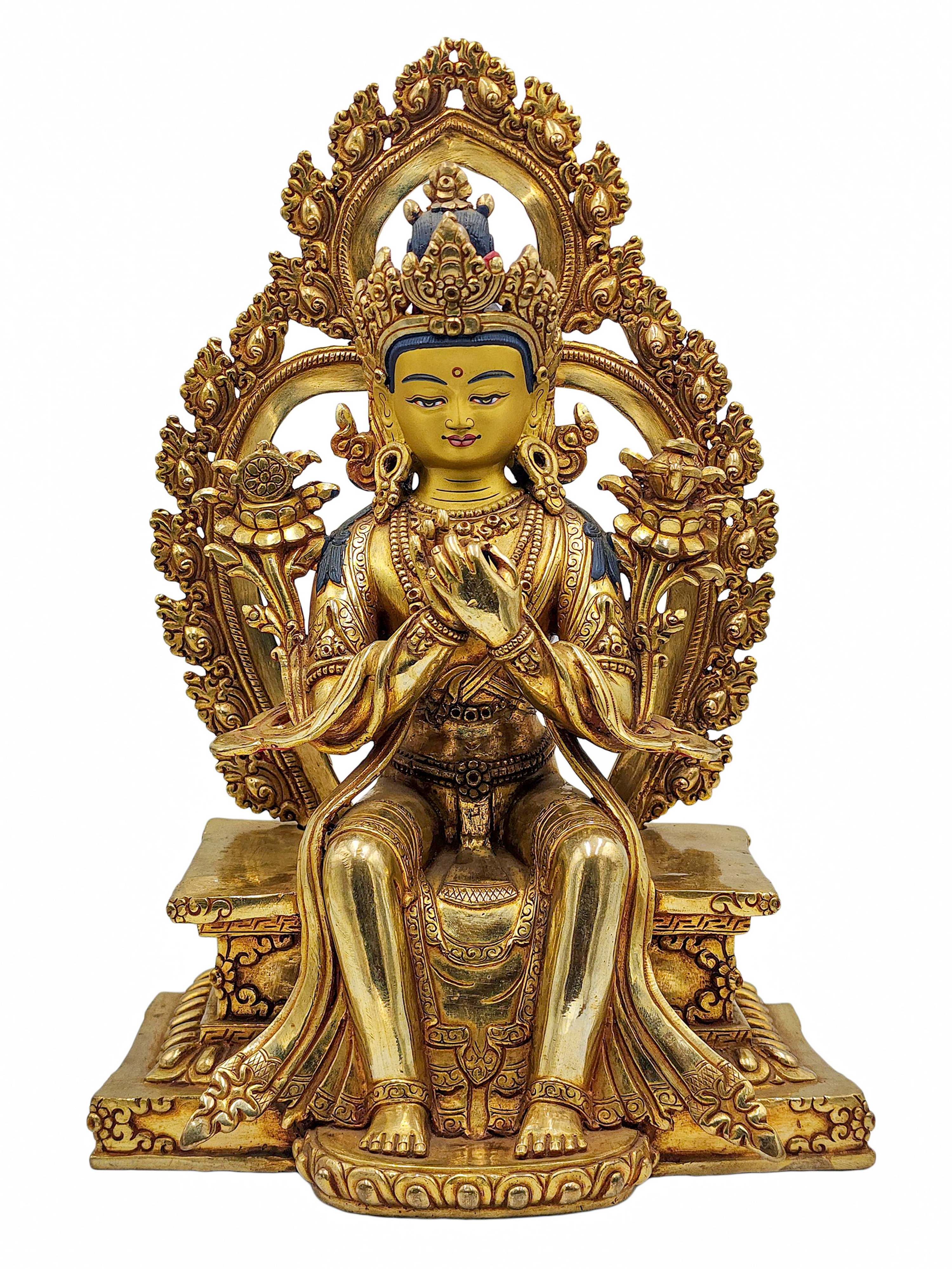 maitreya Buddha, Budhist Handmade Statue, face Painted And gold Plated