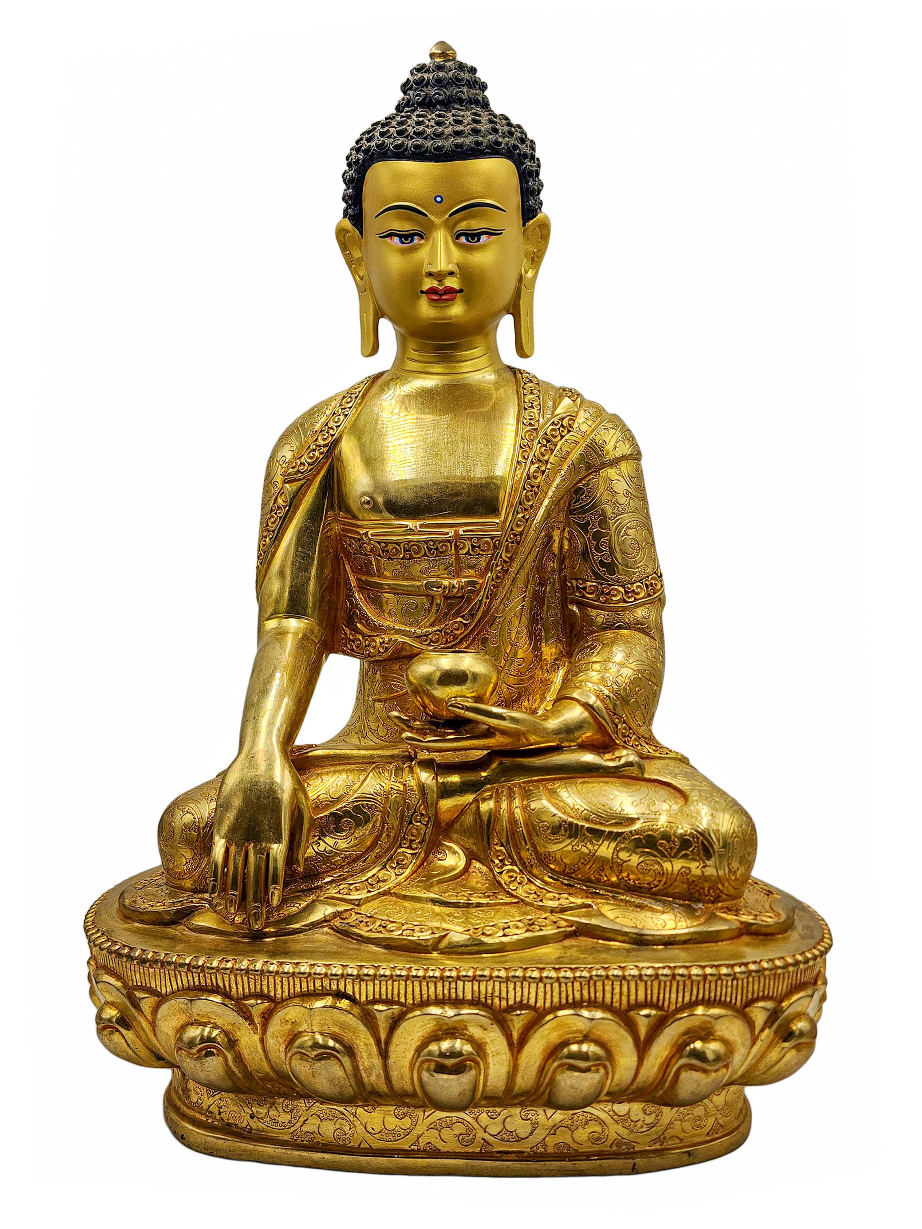 shakyamuni Buddha, Budhist Handmade Statue, face Painted And gold Plated