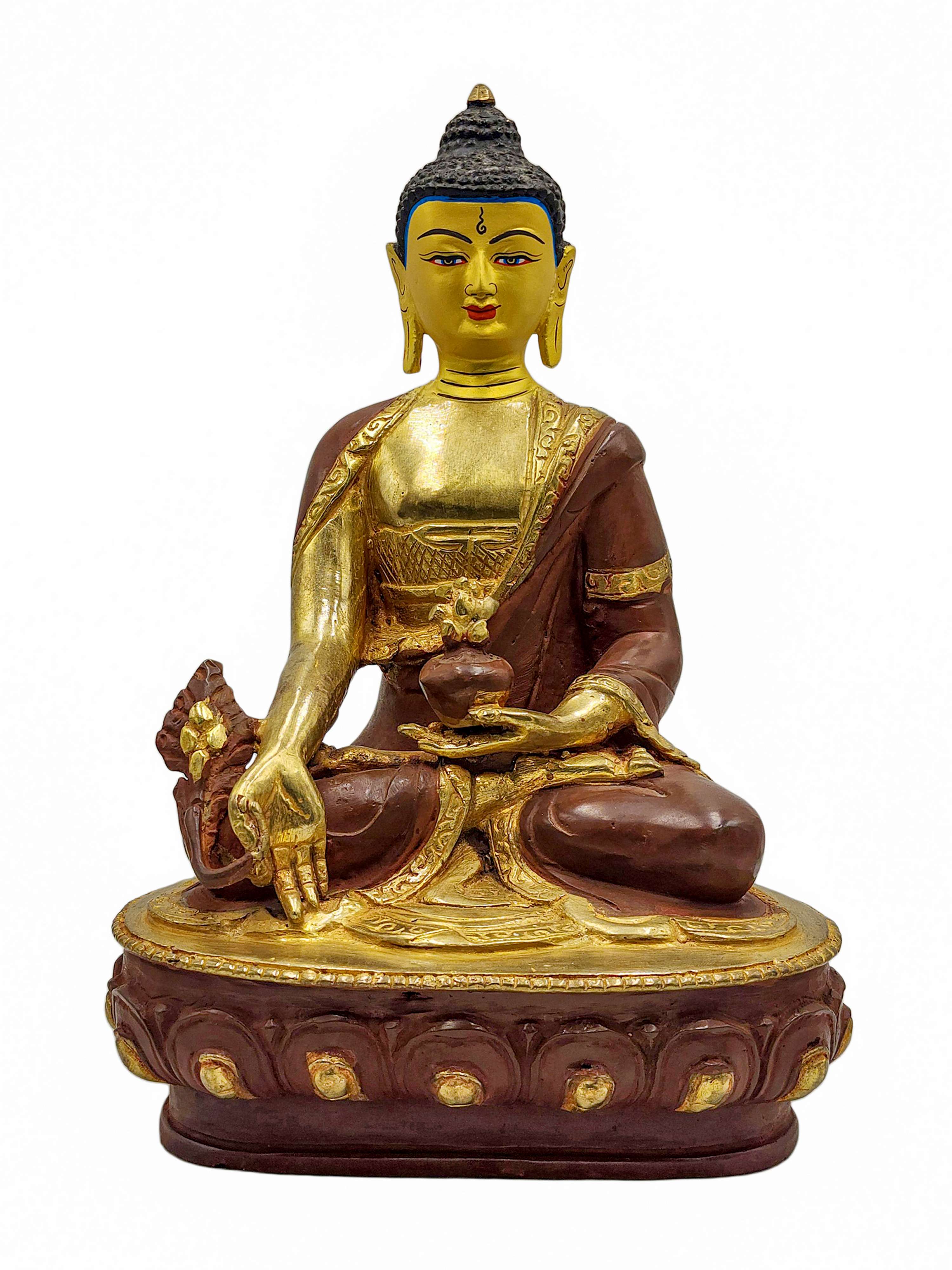 best Price, medicine Buddha, Buddhist Handmade Statue, partly Gold Plated, Wtih face Painted, For A Gift, Altars And Buddhist Ritual