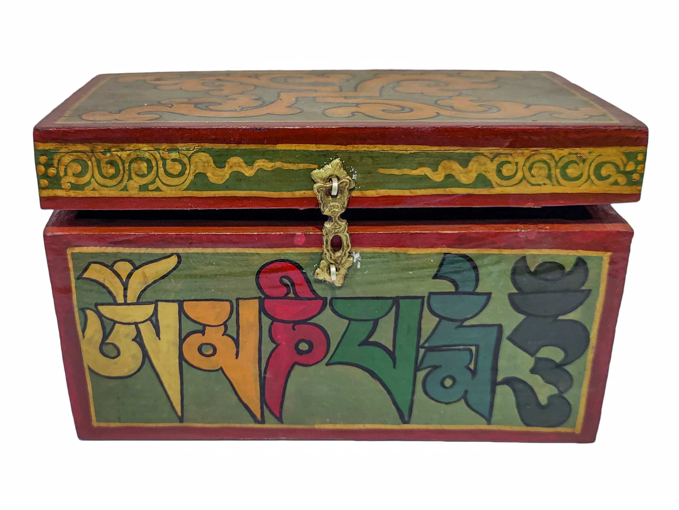 Tibetan Ritual Wooden Omph Box, Traditional Color Painted | Price: US ...