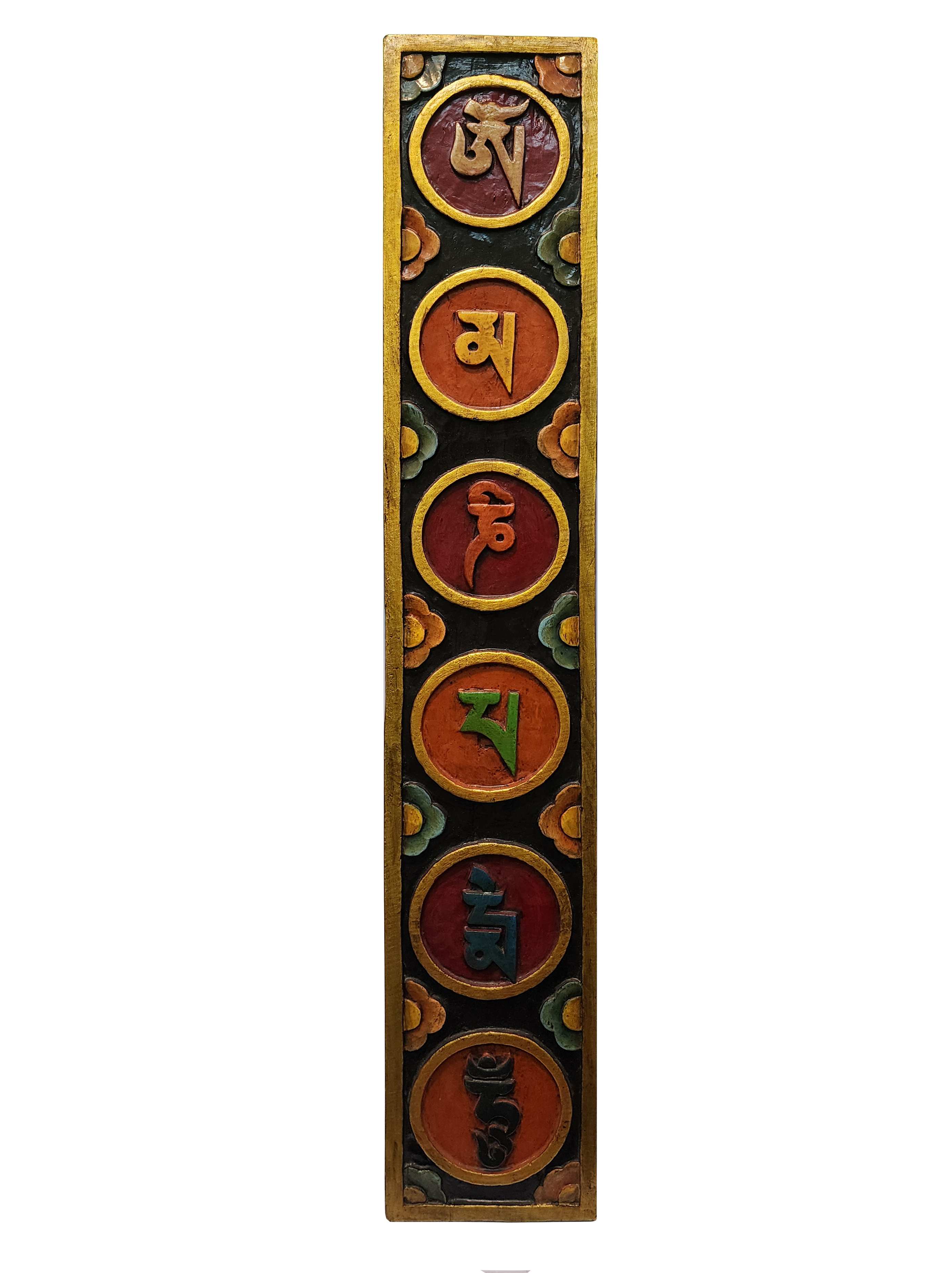 om Mani Padme Hum Carved, Handmade Wall Hanging, painted