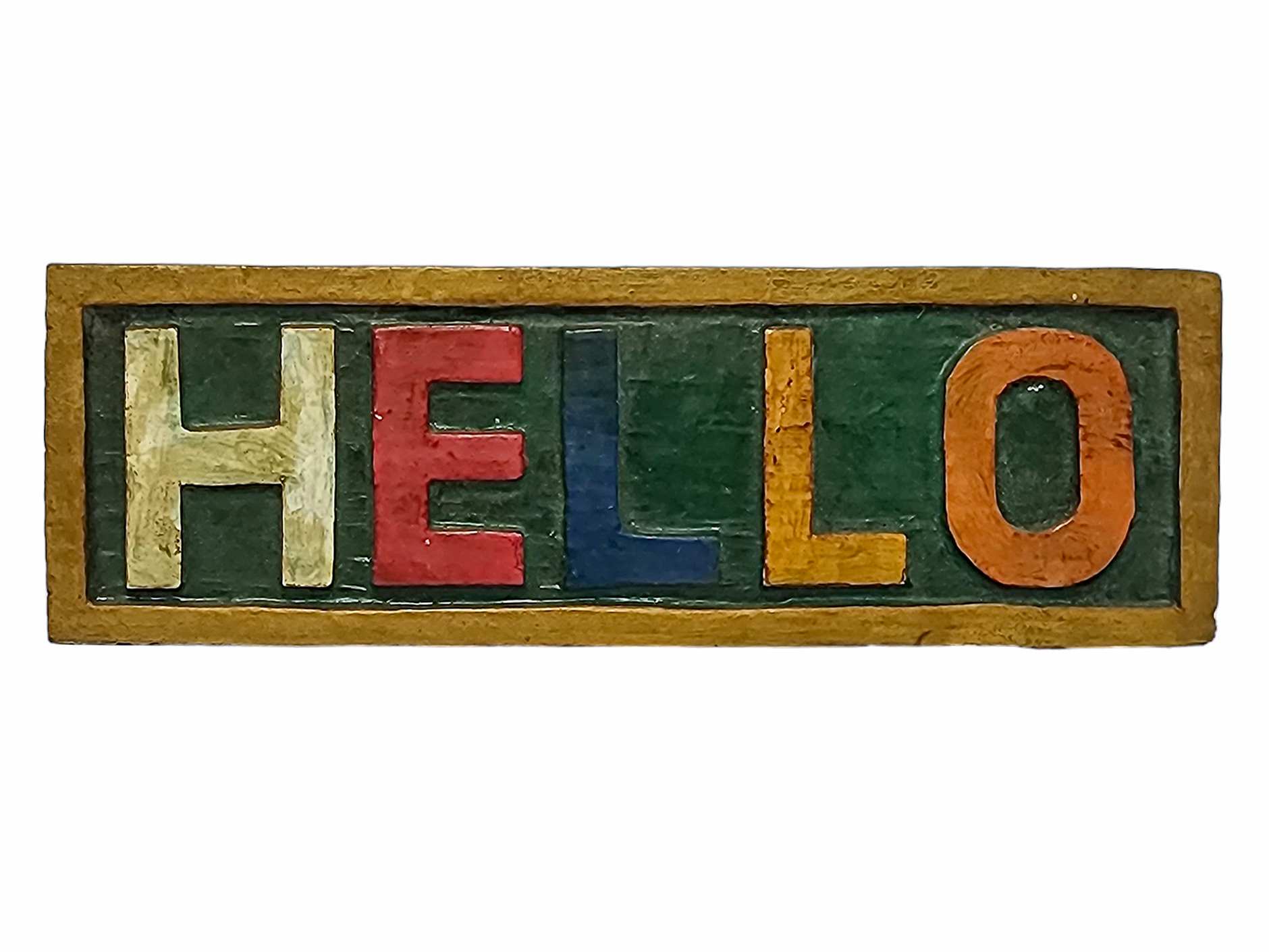 hello Carved, Handmade Wall Hanging, painted