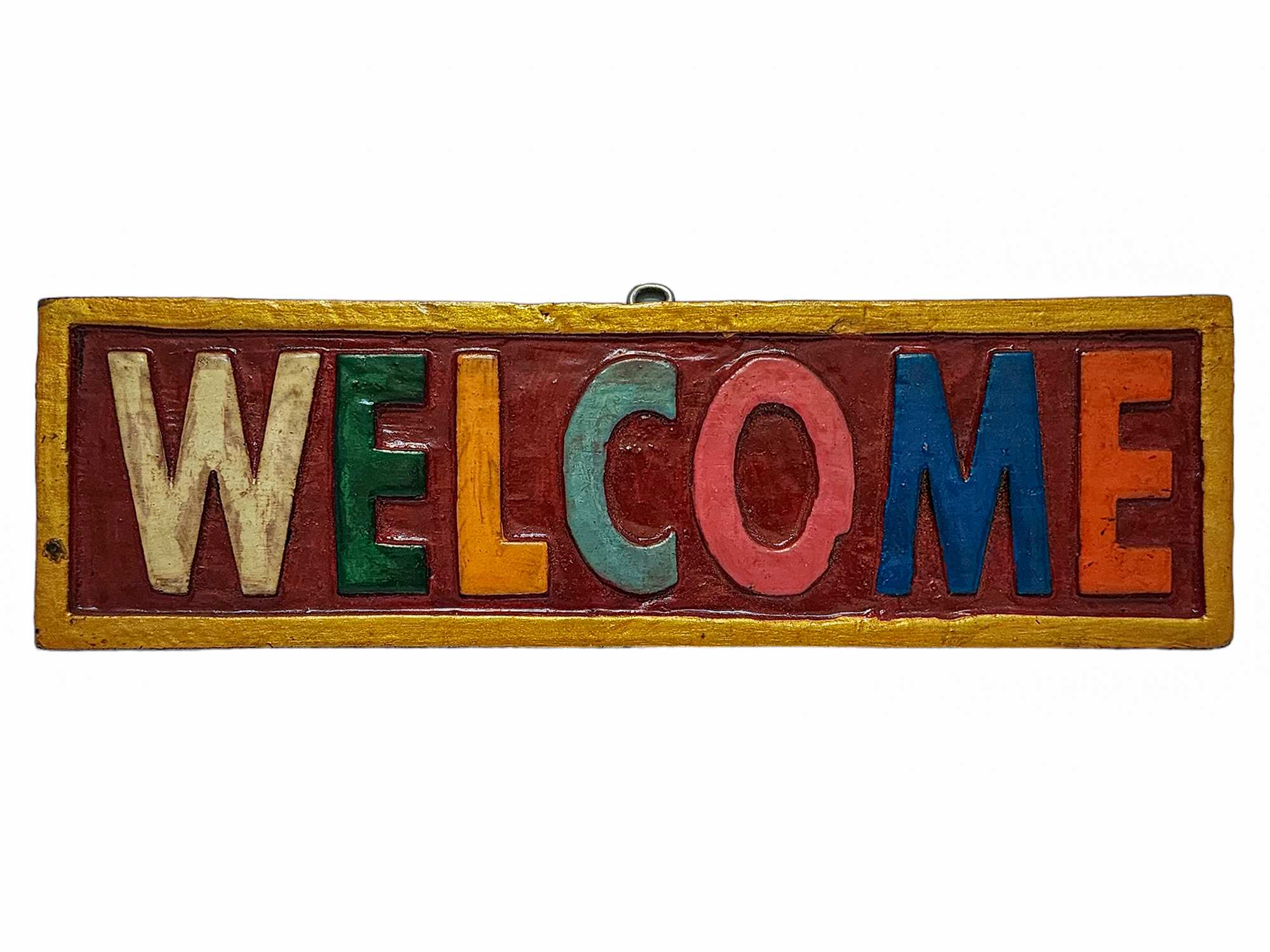 welcome Carved, Handmade Wall Hanging, painted