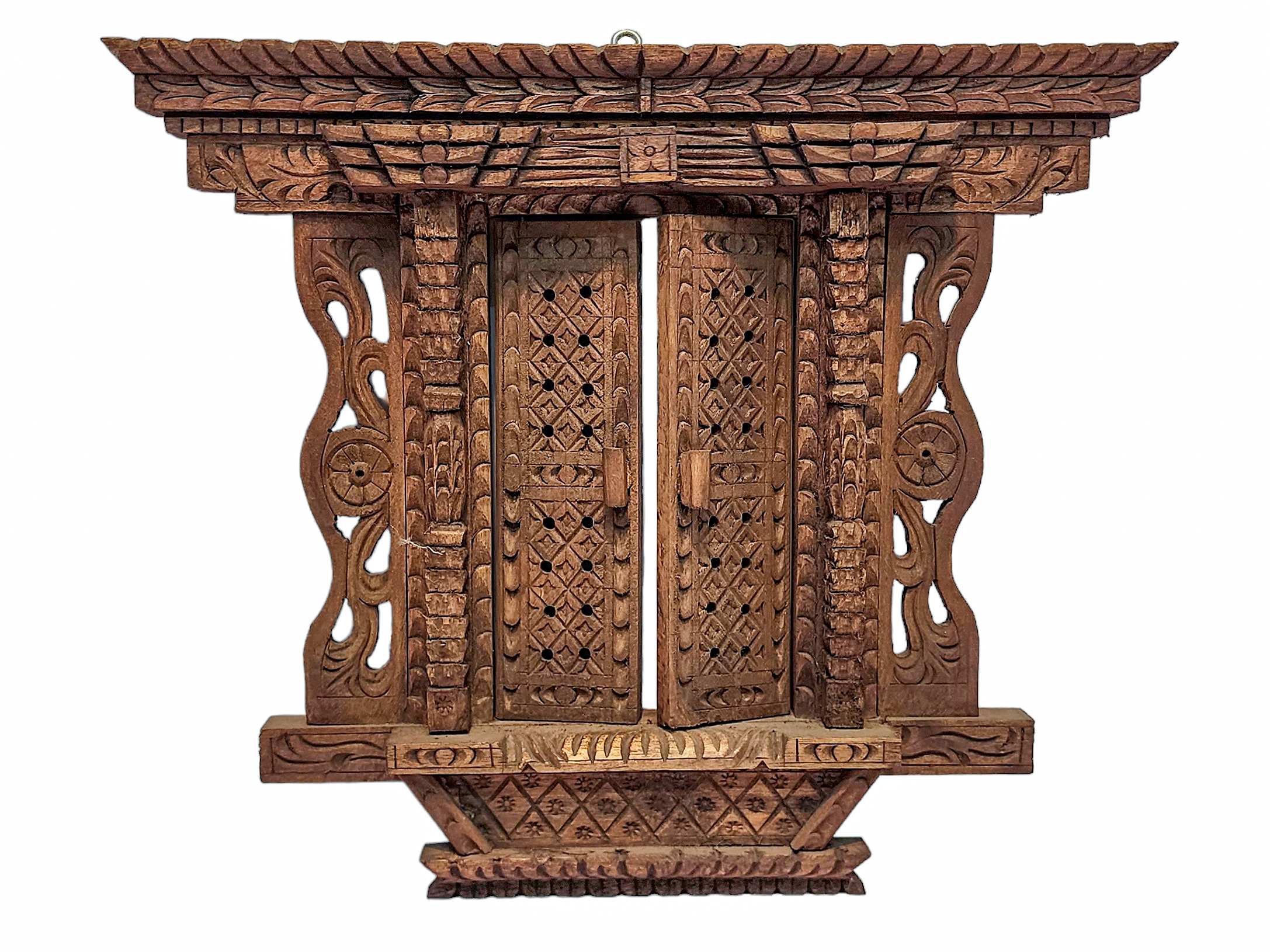 Traditional Newari Wooden hand Carved Window, Natural Wood