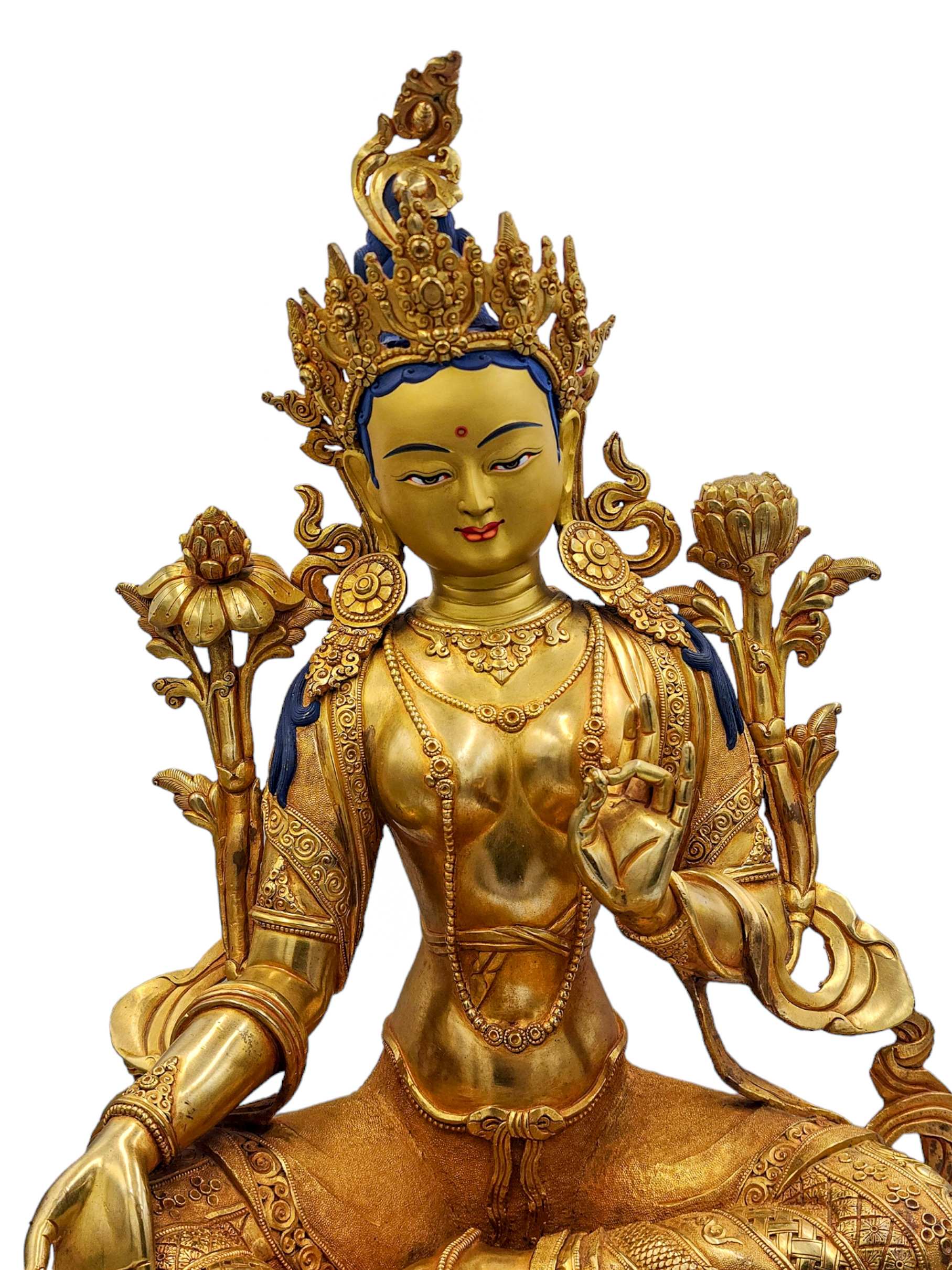 green Tara, Buddhist Handmade Statue, face Painted And gold Plated, high Quality