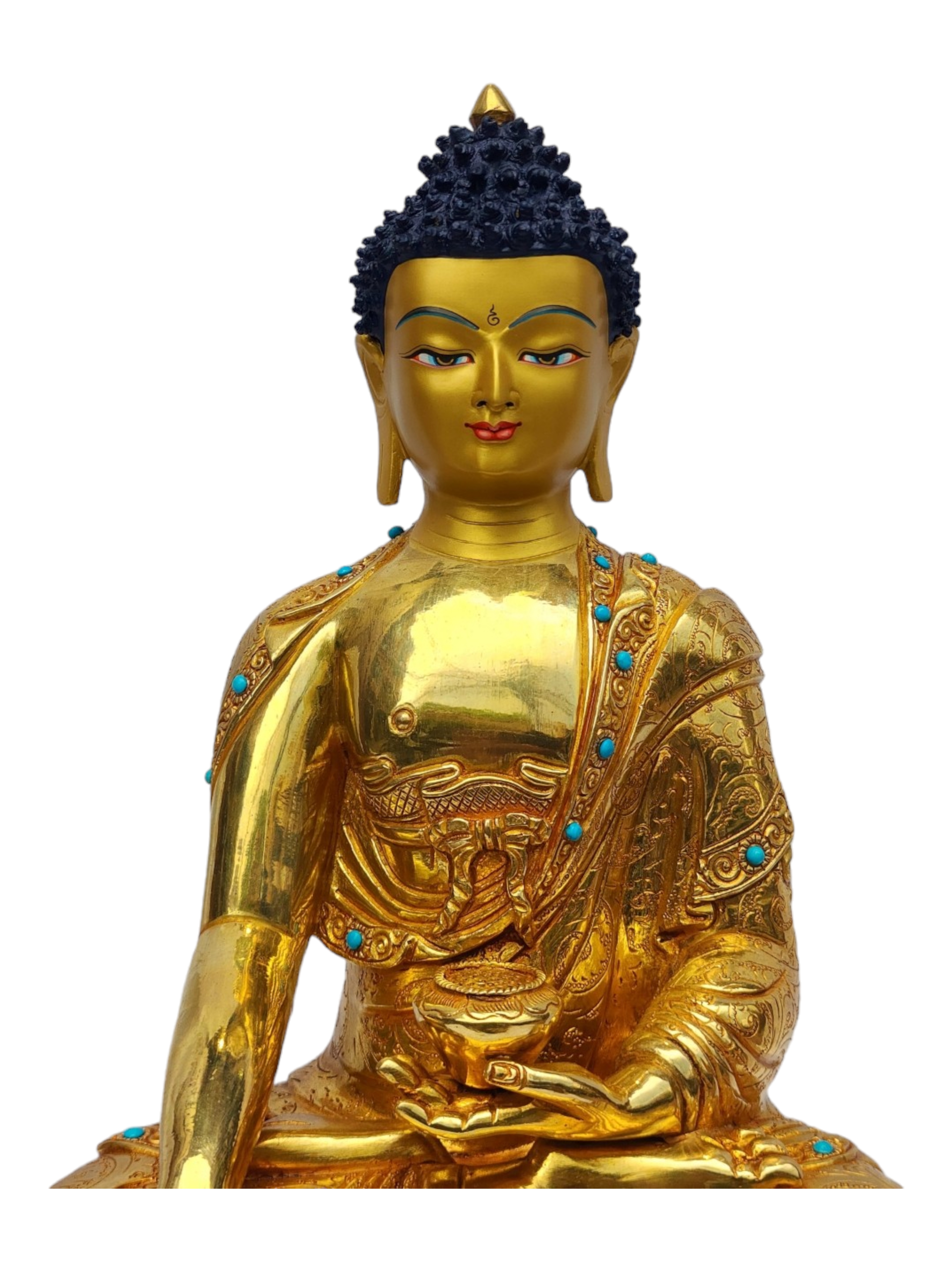 shakyamuni Buddha, Buddhist Handmade Statue, full Gold Plated, painted Face