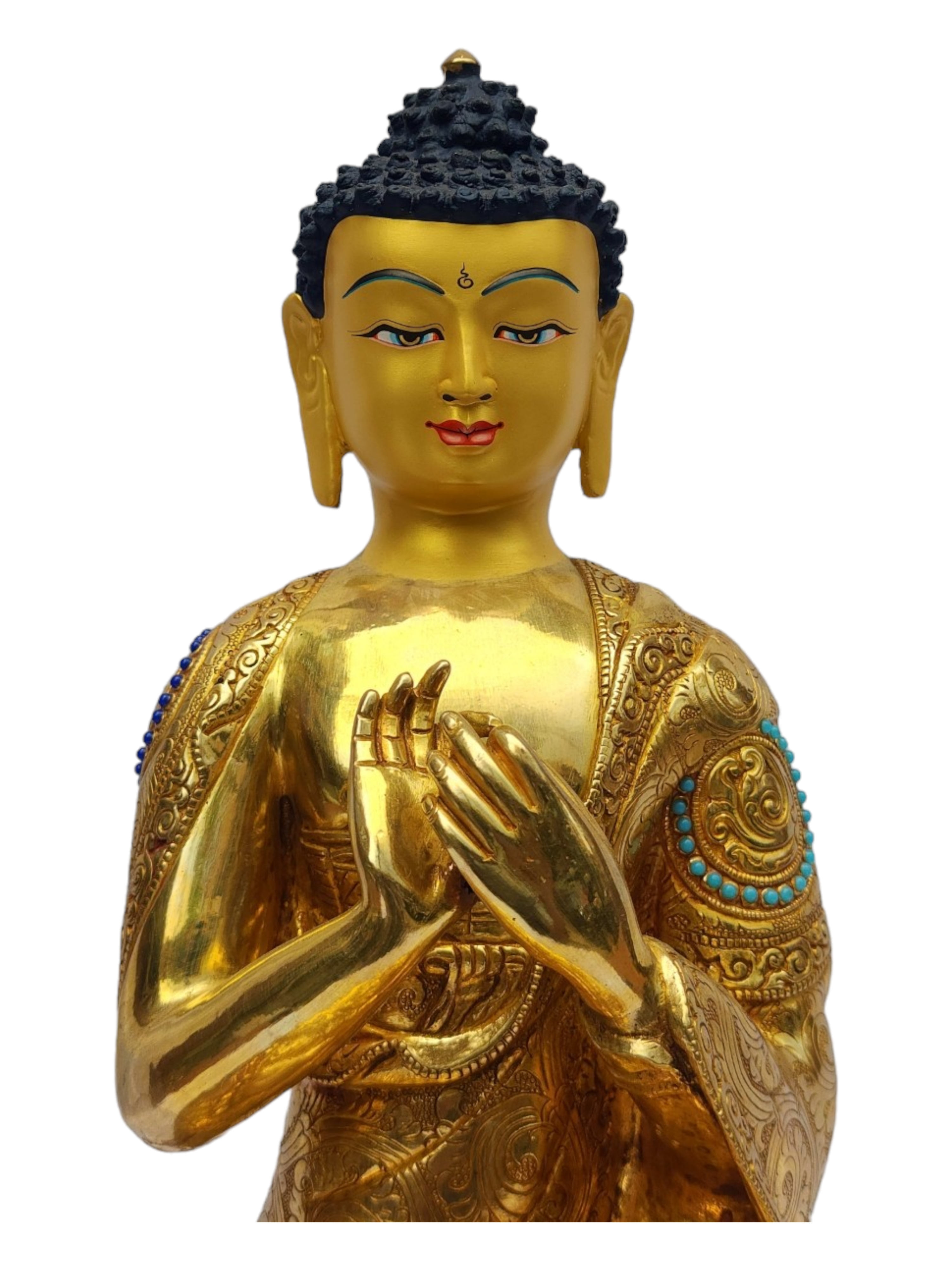 vairochana Buddha, Buddhist Handmade Statue, full Gold Plated, painted Face