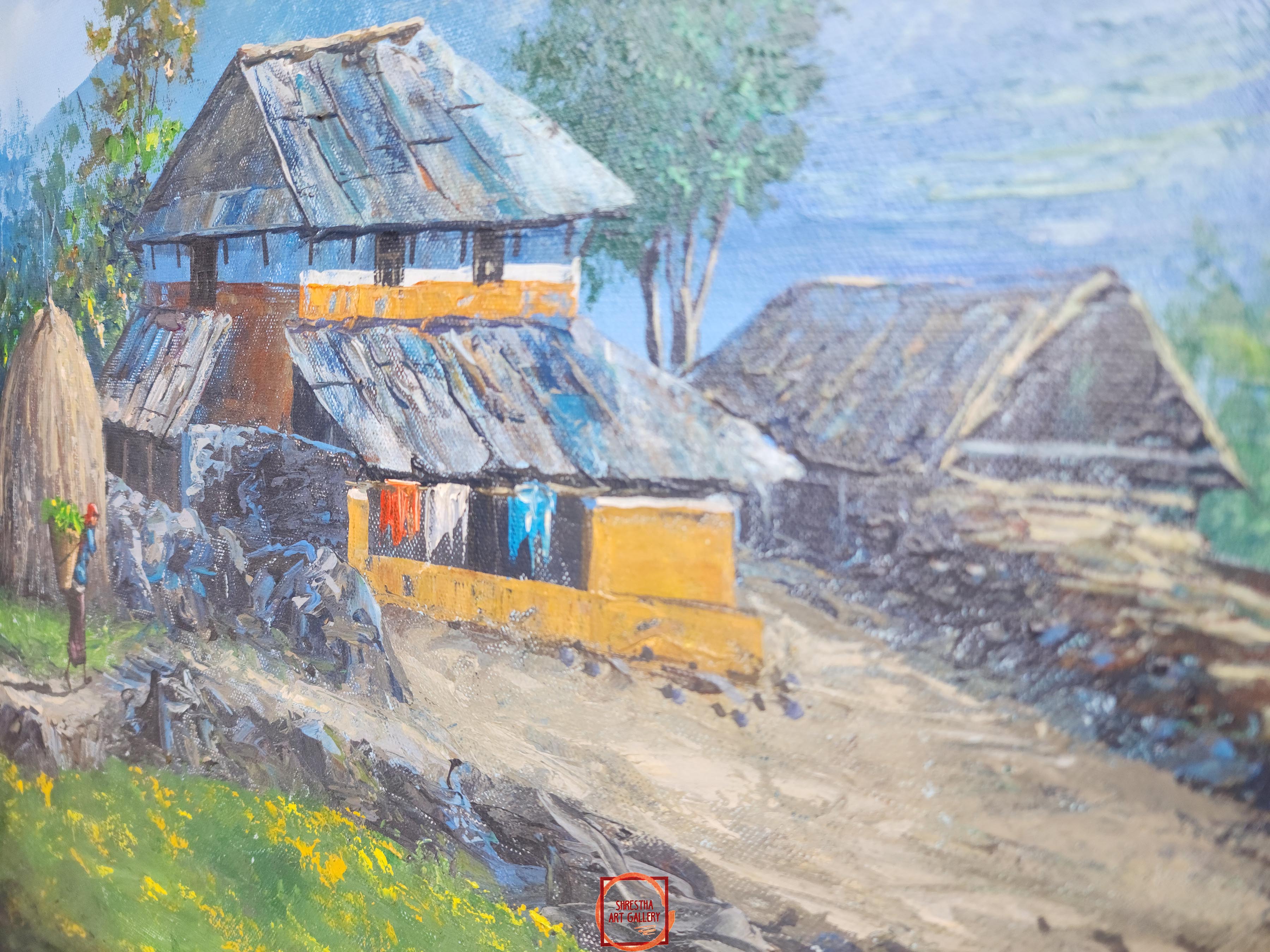 Oil Painting, Annapurna Range Trekking Route knife Art, By Thamang Malla