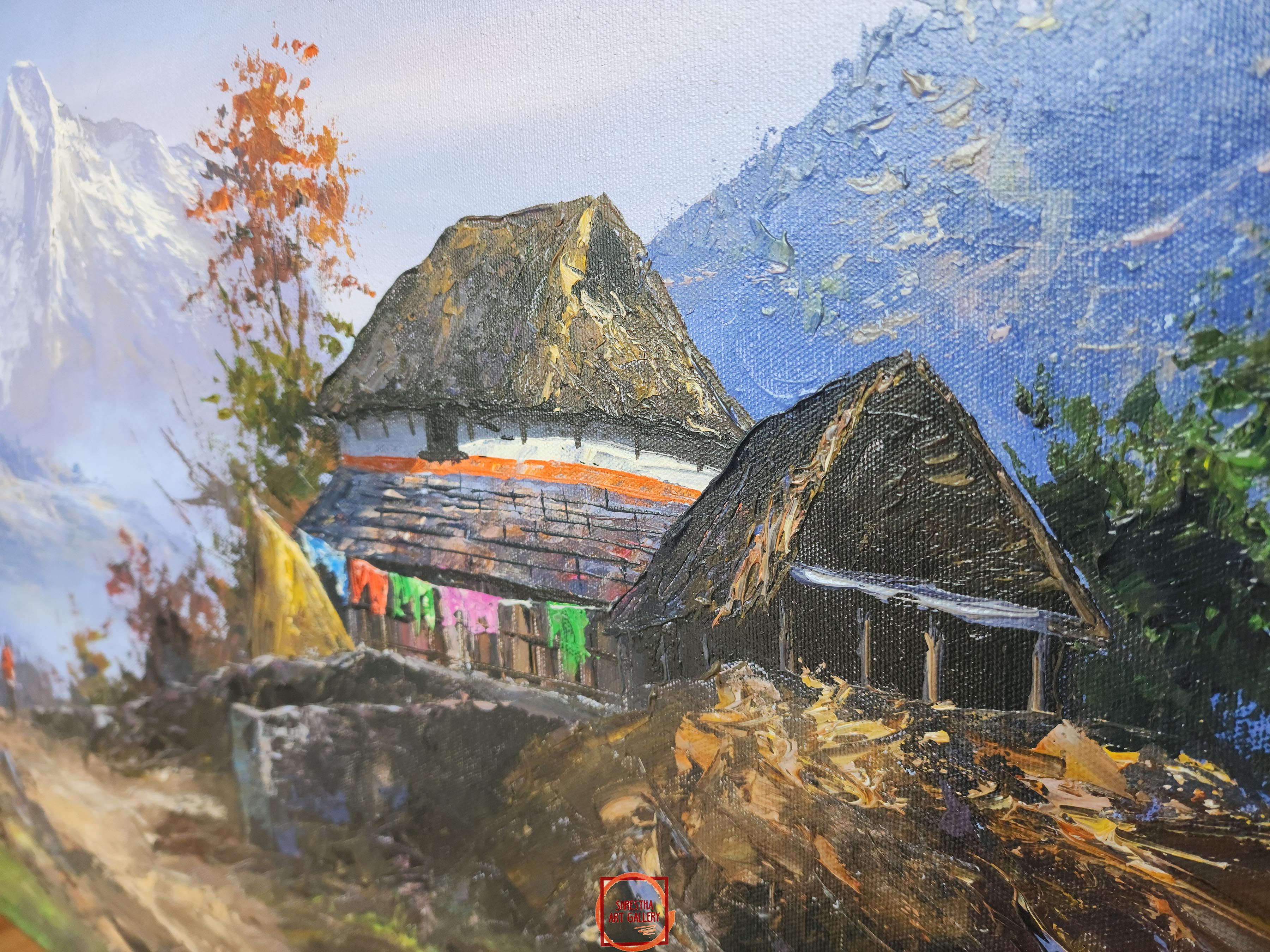 Oil Painting, Mt Annapurna knife Art , By Thamang Malla