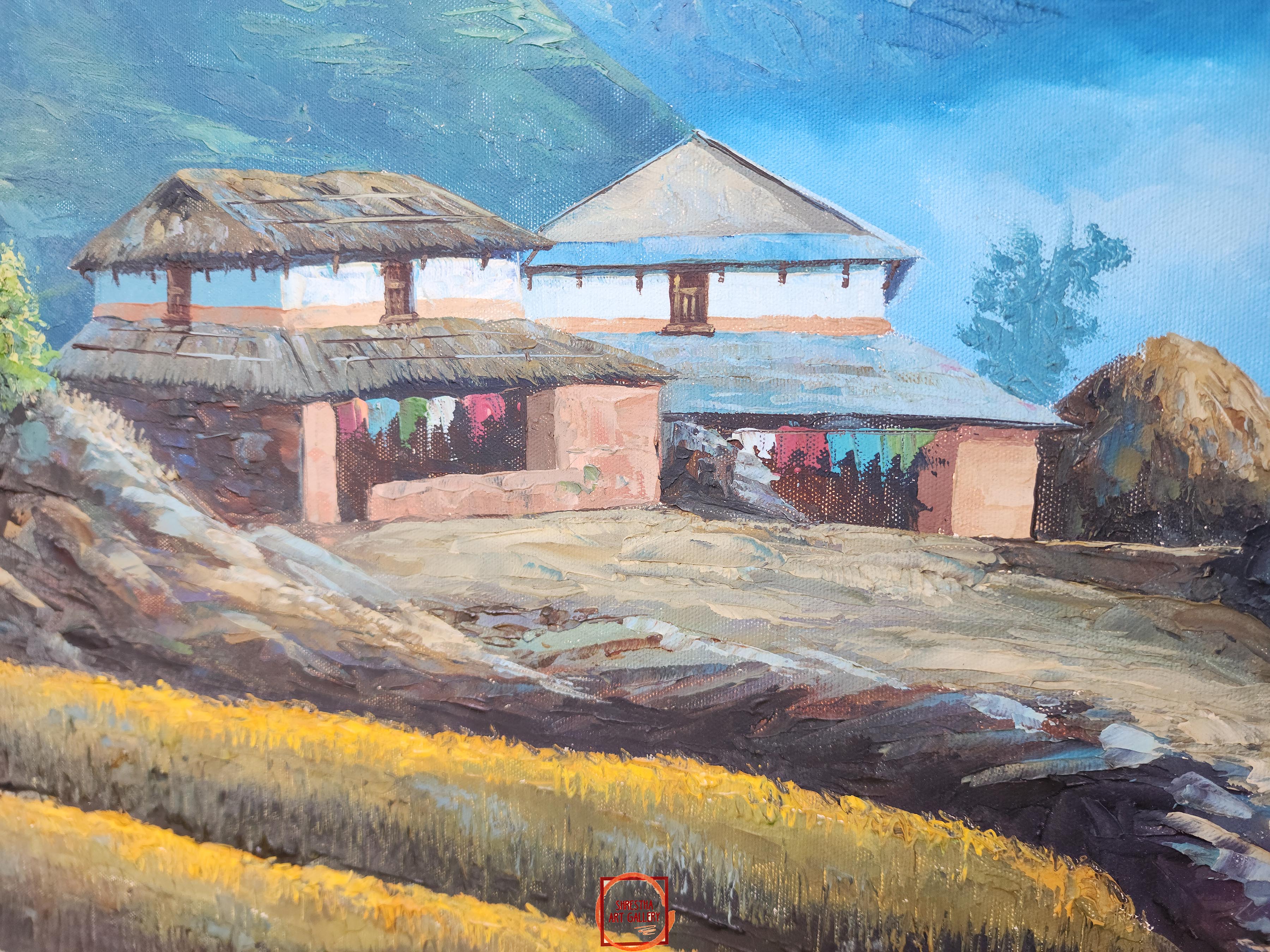 Oil Painting, Annapurna Range From Abc Trekking Route, By Thamang Malla