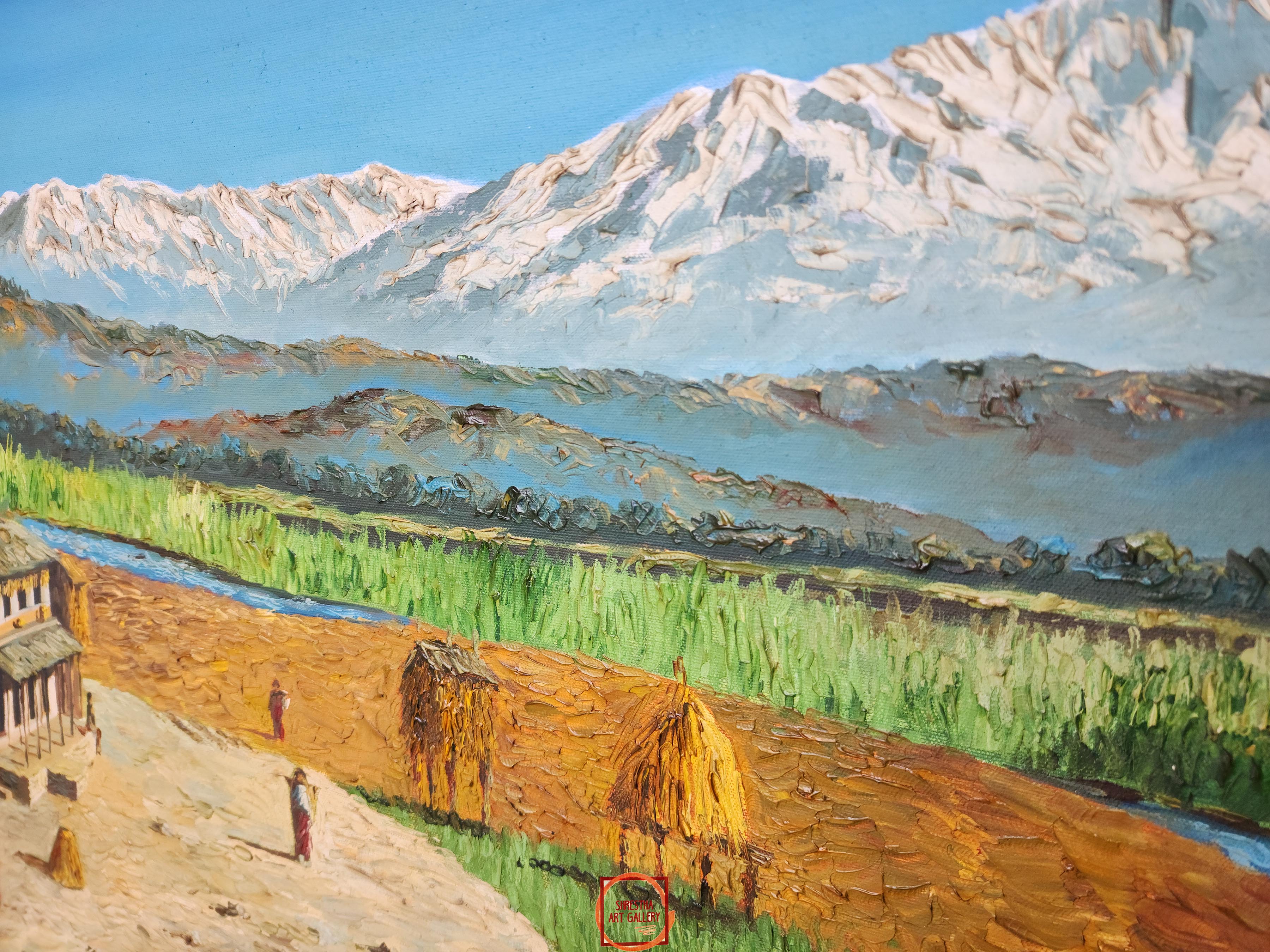 Oil Painting, Mt Machhapuchchhre Ghale Village Rapti River <span Style=