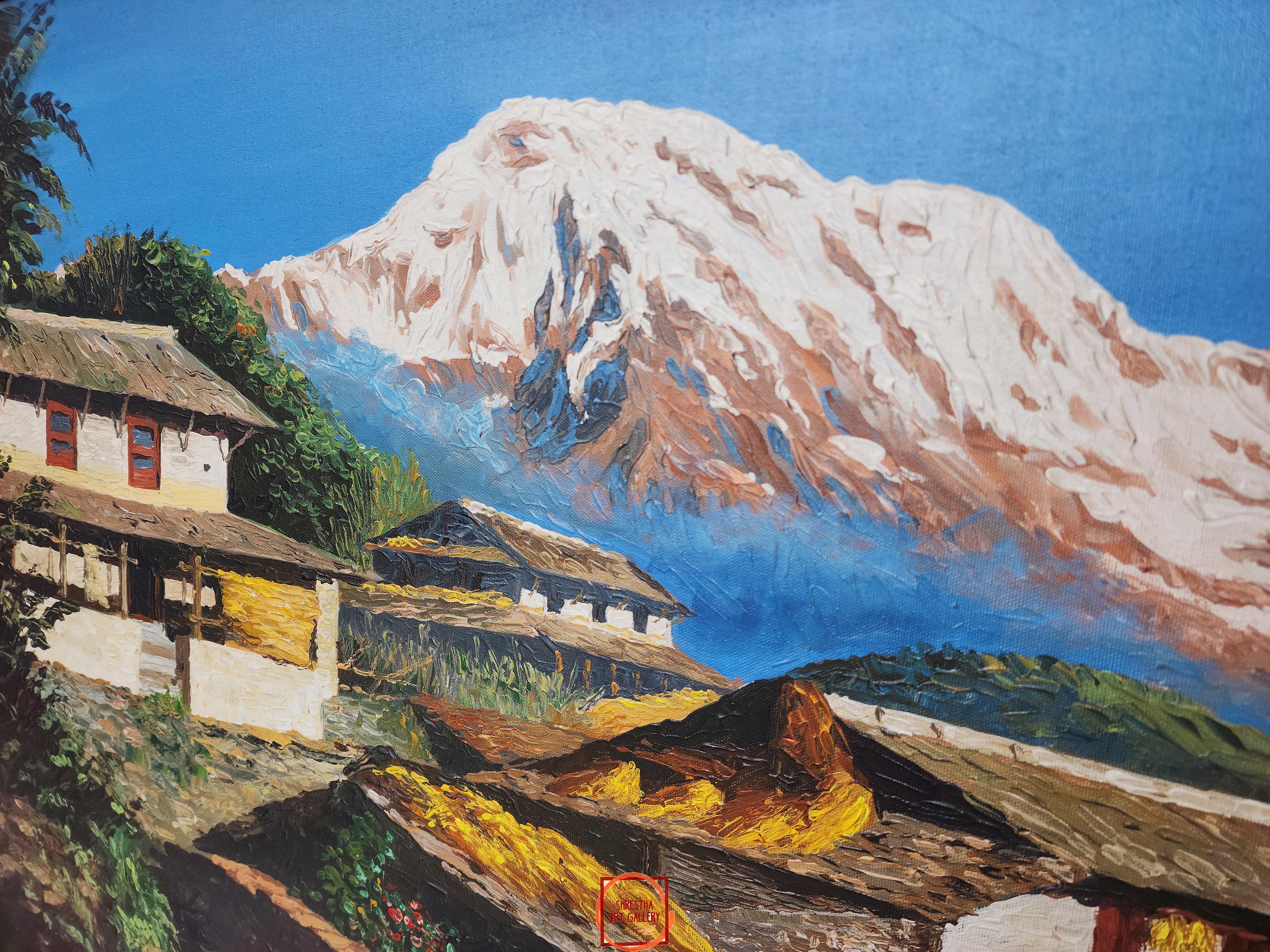 Oil Painting, Mt Annapurna Gurung Village <span Style=